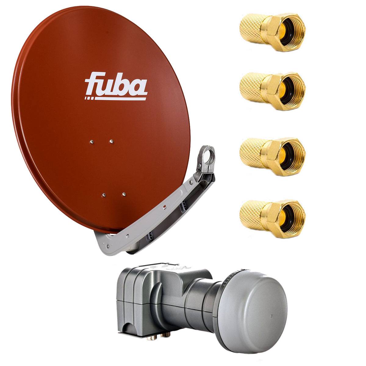 Fuba DAA 650 R Satellitenantenne 65 cm Parabolantenne Spiegel Aluminium Rot DEK 217 Twin-LNB HDTV 4K 3D F-Stecker