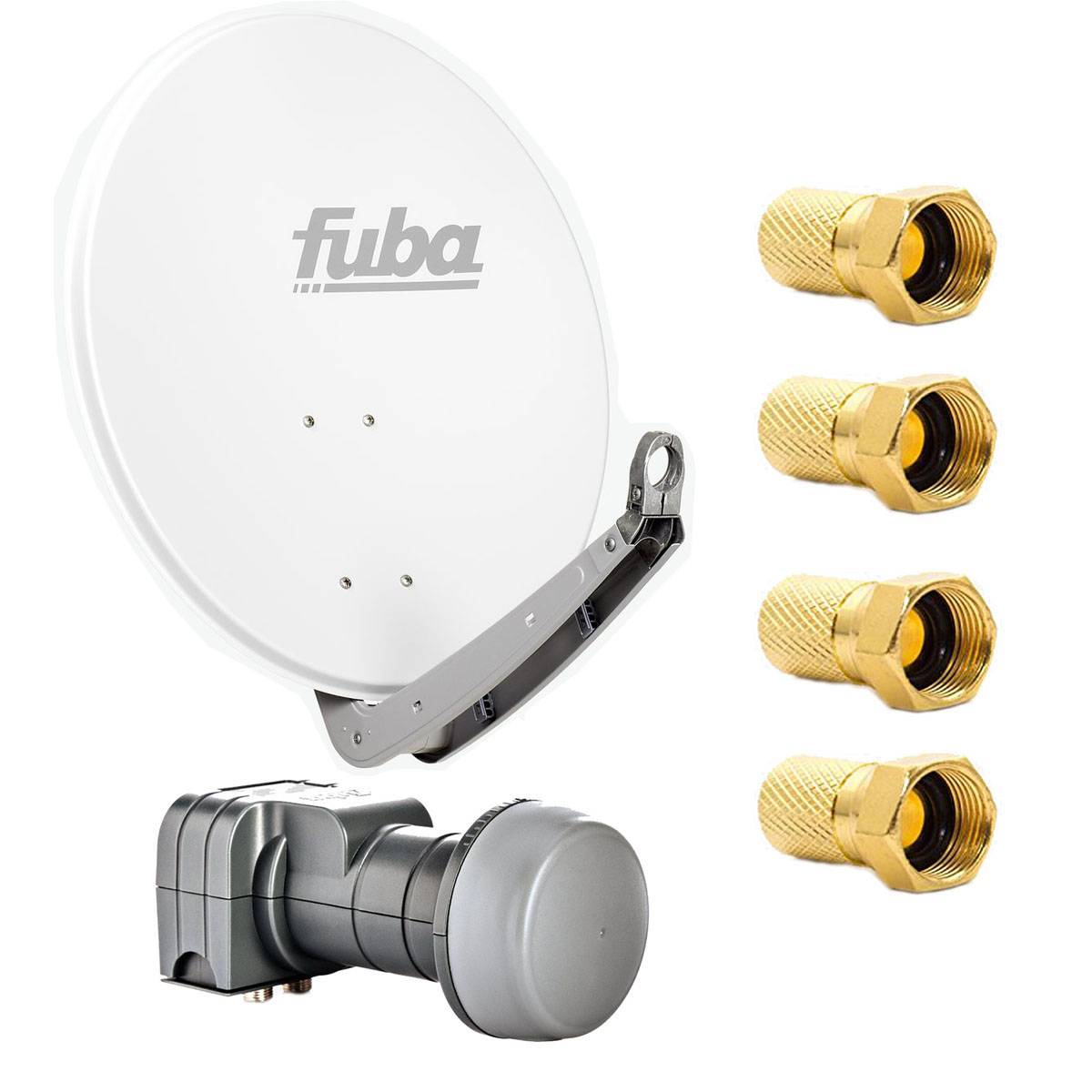 Fuba DAA 650 W Satellitenantenne 65 cm Aluminium Weiß DEK 217 Twin-LNB HDTV 4K 3D 8x F-Stecker 7,5 mm SAT