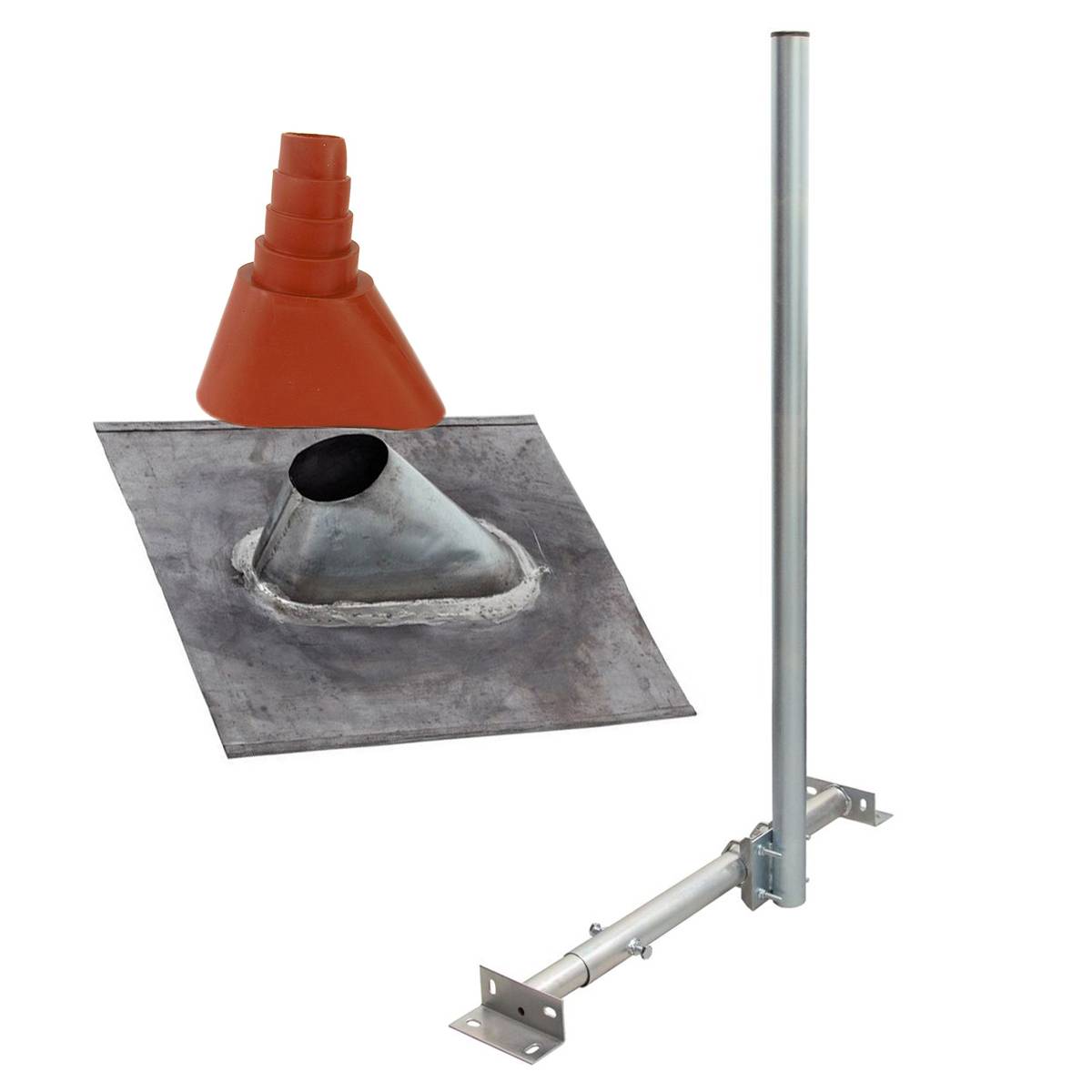 PremiumX BASIC X120-48 SAT TV Dachsparrenhalter 120cm Mast Dachsparren-Halterung für Satelliten-Antenne Satschüssel | Blei-Pfanne Tülle rot