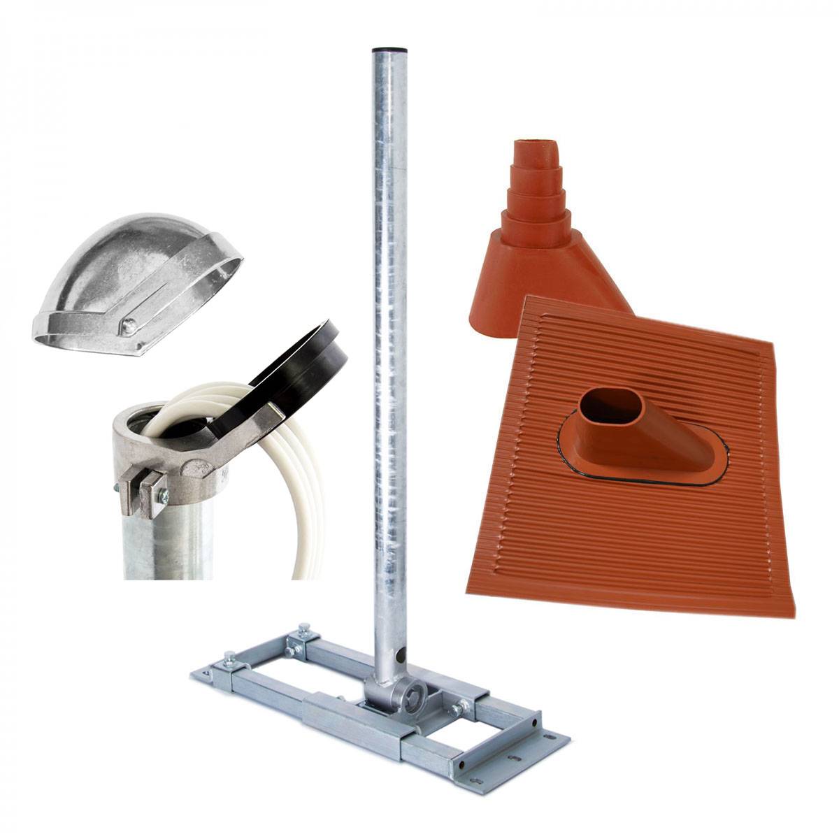 PremiumX DELUXE X130-48 SAT Dachsparrenhalter 130 cm Mast 48 mm Sparren-Halterung mit Kabeldurchführung für Satelliten-Antenne Satellitenschüssel