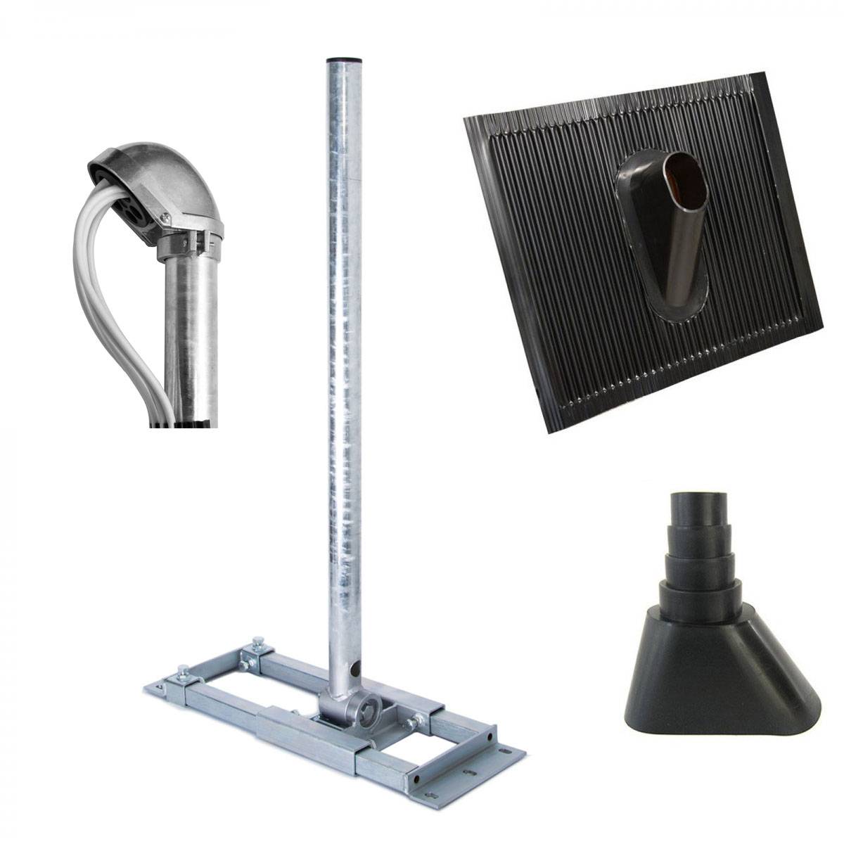 PremiumX DELUXE X90-48 Dachsparrenhalter 90 cm Mast SAT Dach-Halterung Dach-Abdeckung Alu-Dachziegel schwarz Manschette Aluminium Mast-Kappe