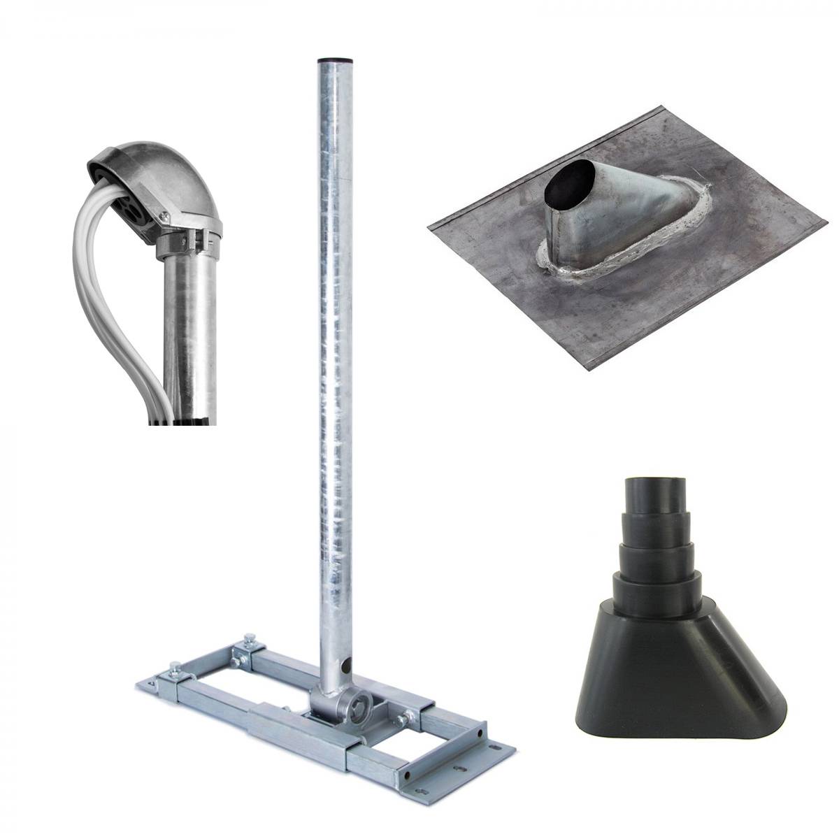 PremiumX DELUXE X90-48 Dachsparrenhalter 90cm Satelliten Mast SAT Sparren Dach-Halterung Blei Dach-Abdeckung Manschette schwarz ALU Mastkappe