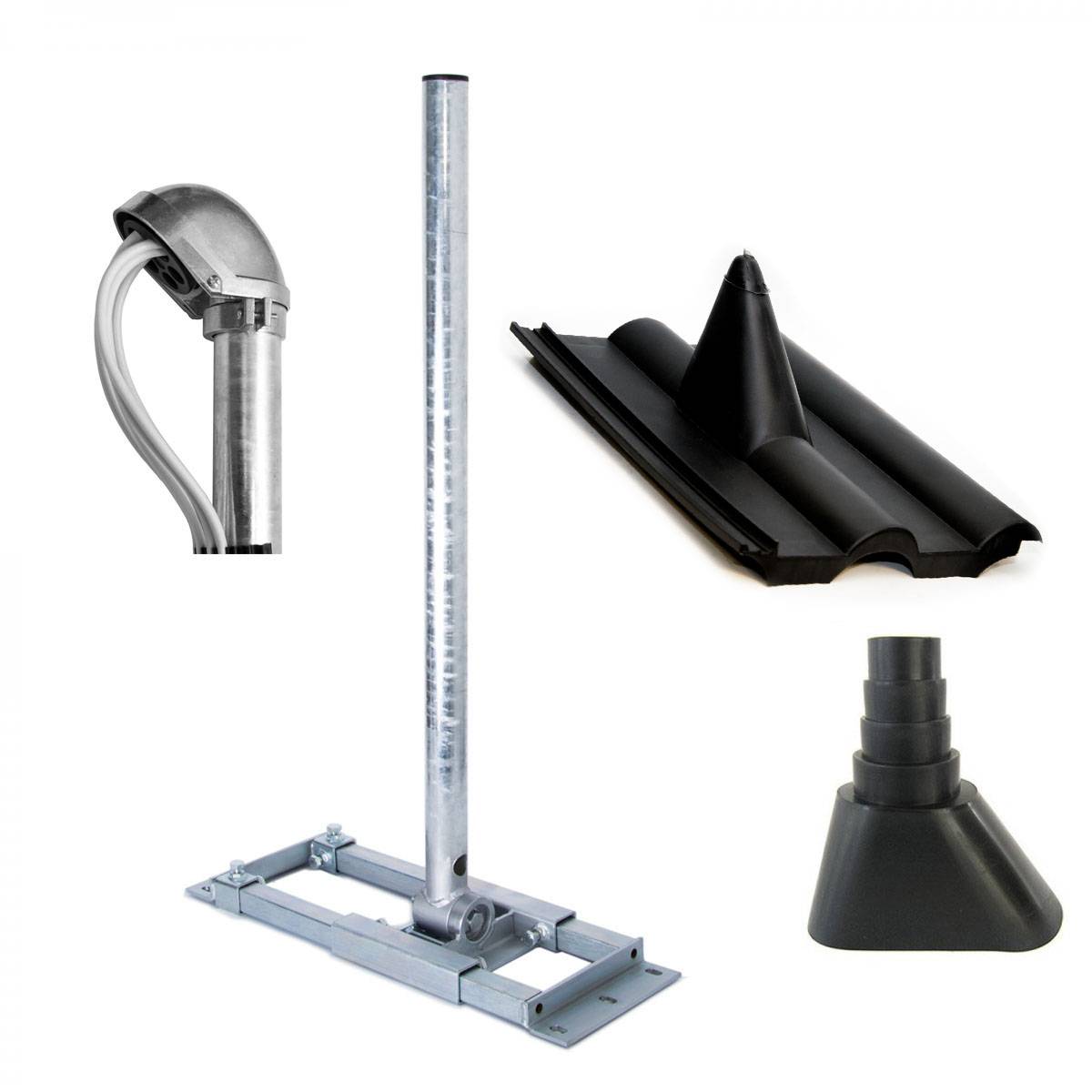 PremiumX DELUXE X90-48 Dachsparrenhalter 90 cm Mast SAT Sparren Dach-Halterung mit Kabeldurchführung Dach-Abdeckung Frankfurter Dach-Ziegel