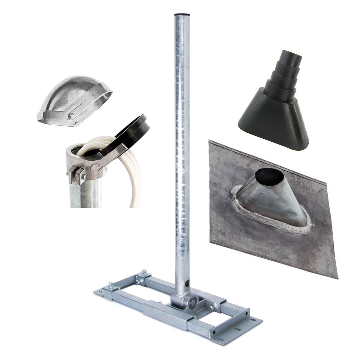 PremiumX DELUXE X130-48 SAT Dachsparrenhalter 130cm Mast Sparren-Halterung mit Kabeldurchführung für Satelliten-Antenne Satellitenschüssel inkl. Da