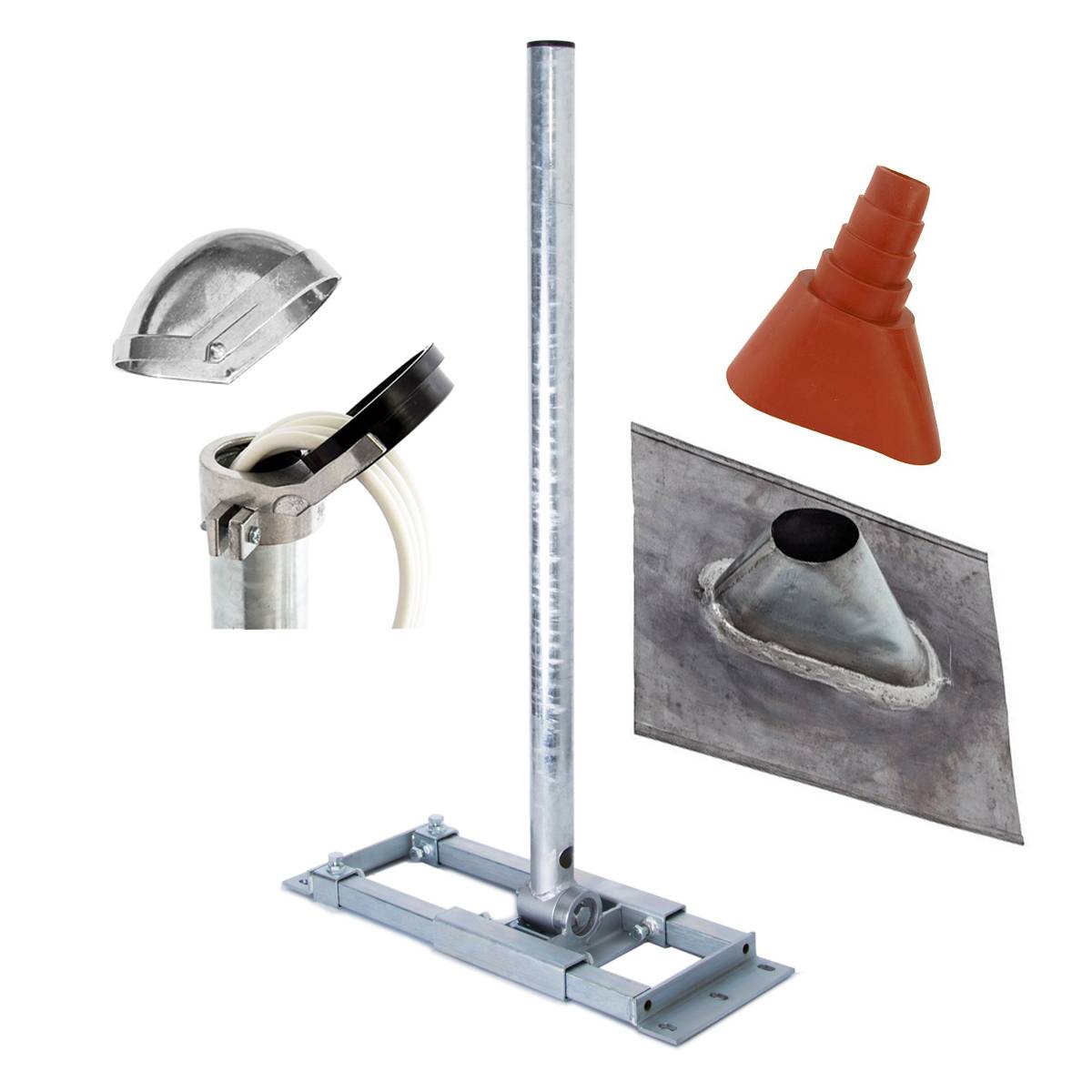 PremiumX DELUXE X130-48 SAT Dachsparrenhalter 130cm Mast 48mm Sparren-Halterung mit Kabeldurchführung für Satelliten-Antenne Satellitenschüssel ink