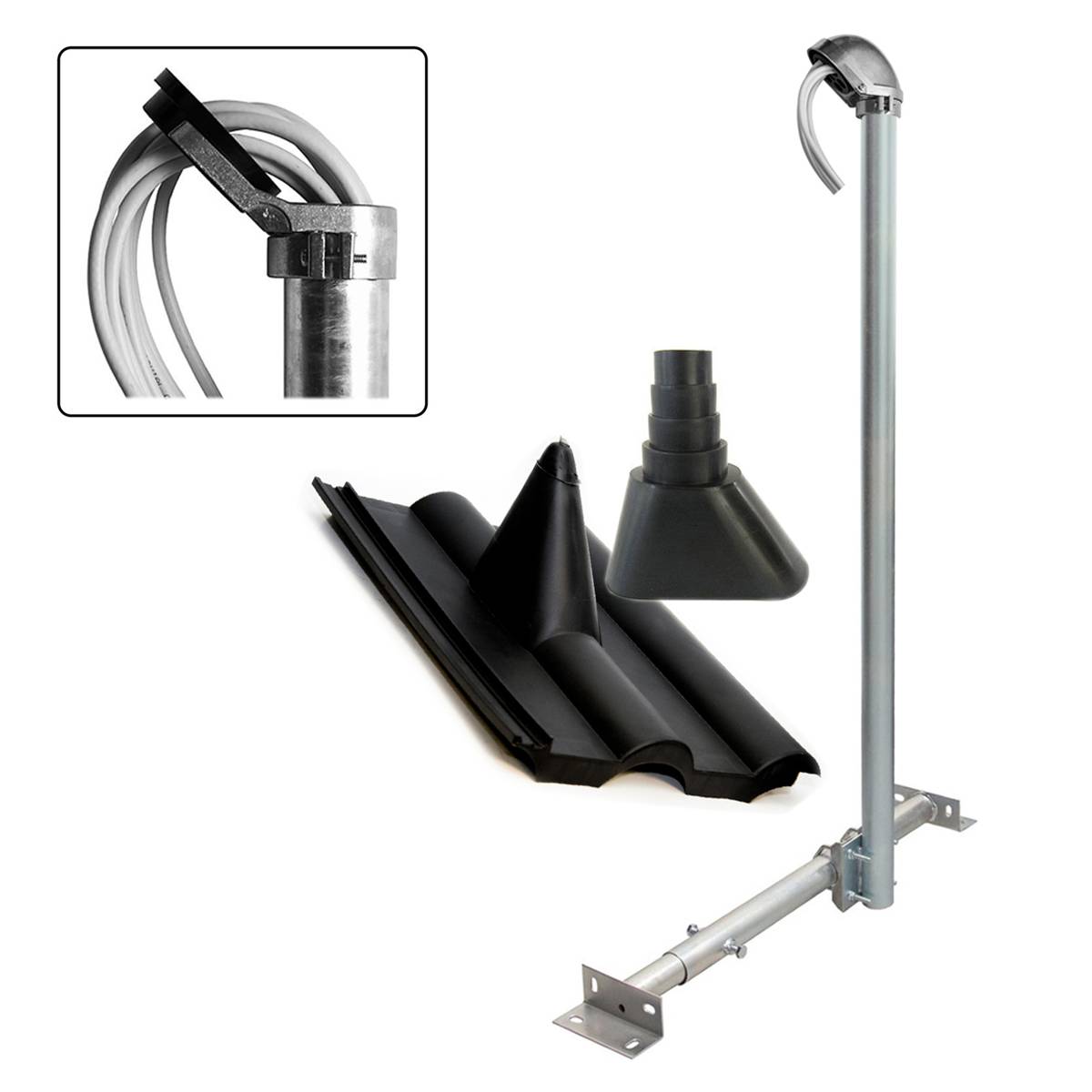 PremiumX BASIC X120-48 SAT TV Dachsparrenhalter 120cm Mast Dach-Sparrenhalterung für Satelliten-Antenne Satellitenschüssel | Dachabdeckung Set schwa