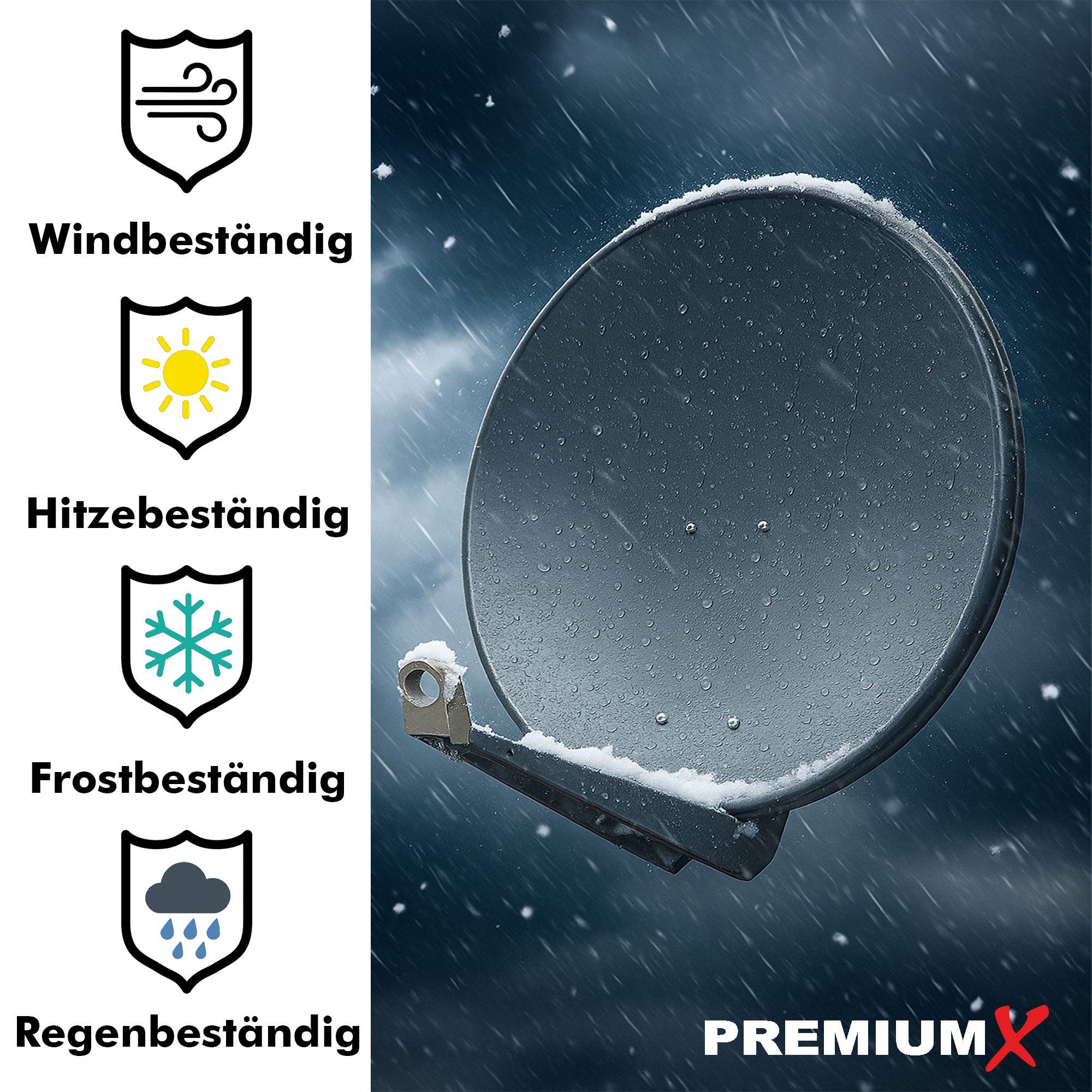 PremiumX DELUXE85 Satellitenschüssel 85 cm Sat Schüssel aus Aluminium in Anthrazit Offset Satelliten Antenne FullHD 4K UltraHD