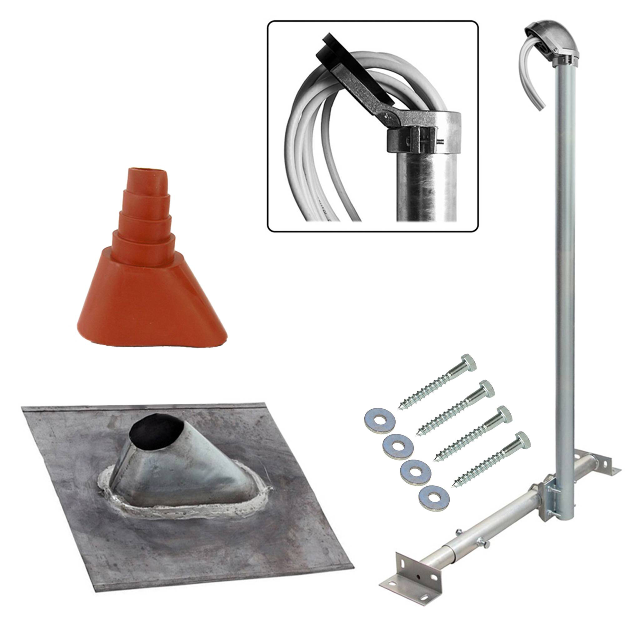 PremiumX BASIC X120-48 SAT TV Dachsparrenhalter 120cm Mast Dach-Sparrenhalterung Satelliten-Antenne Satellitenschüssel | Dachdurchgang Tülle rot |