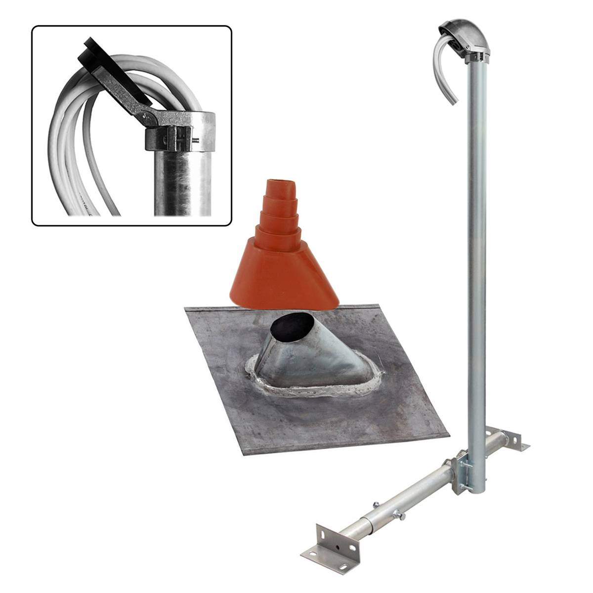 PremiumX BASIC X120-48 SAT TV Dachsparrenhalter 120cm Mast Dach-Sparrenhalterung Satelliten-Antenne Satellitenschüssel | Dachdurchgang Tülle rot |