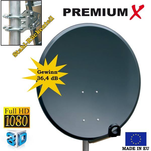 PremiumX Camping Sat Anlage 45cm Digital Satelliten-Schüssel Spiegel Antenne mit Universal Single LNB 4K Satelliten-Komplettanlage