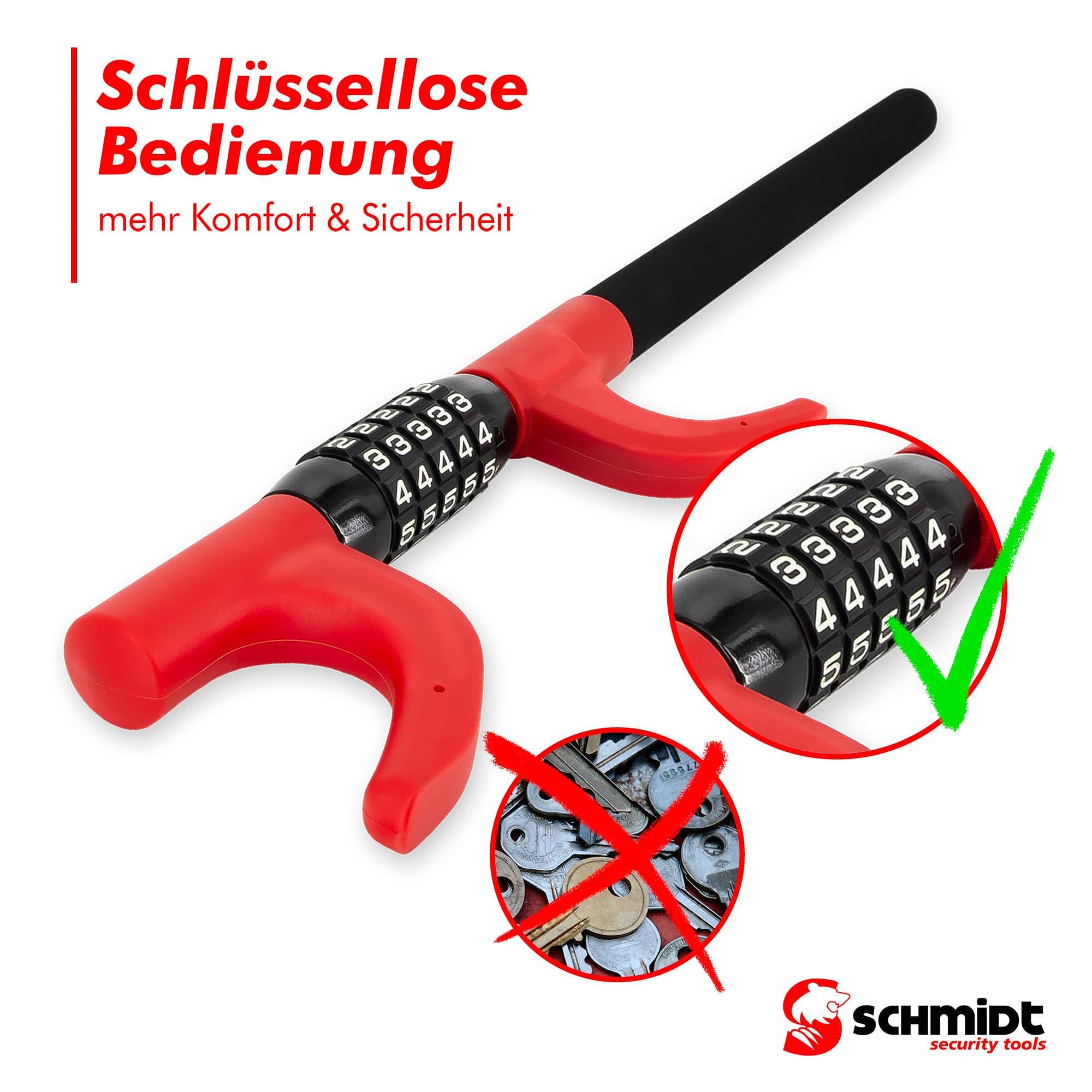 SCHMIDT security tools Lenkradkralle, Extra Langes Lenkradschloss, Wegfahrsperre, PKW Diebstahlschutz, Lenkradsperre mit schlüssellosem