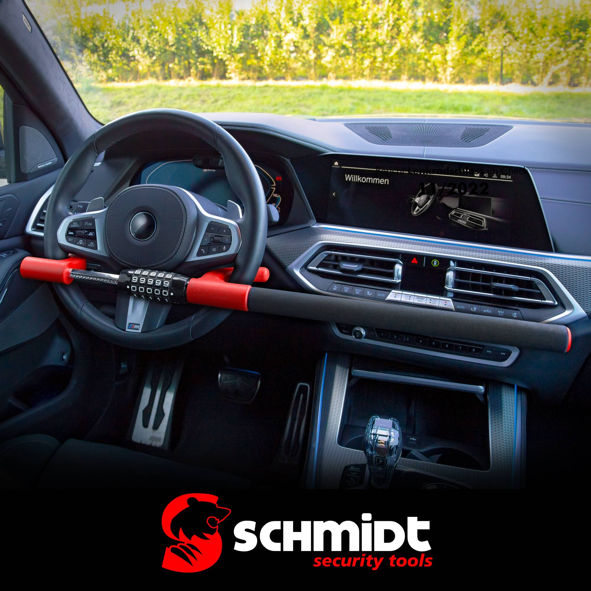 SCHMIDT security tools Lenkradkralle, Extra Langes Lenkradschloss, Wegfahrsperre, PKW Diebstahlschutz, Lenkradsperre mit schlüssellosem