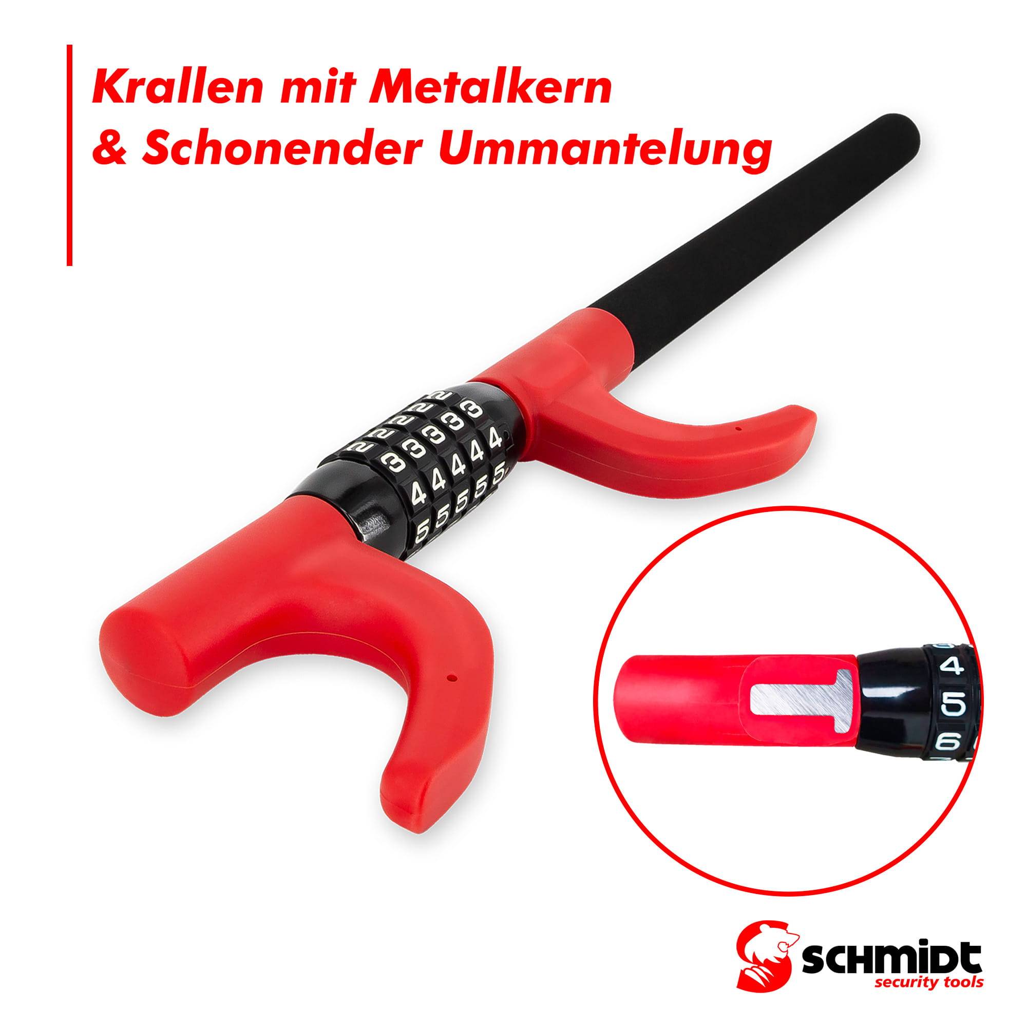 SCHMIDT security tools Lenkradkralle, Extra Langes Lenkradschloss, Wegfahrsperre, PKW Diebstahlschutz, Lenkradsperre mit schlüssellosem