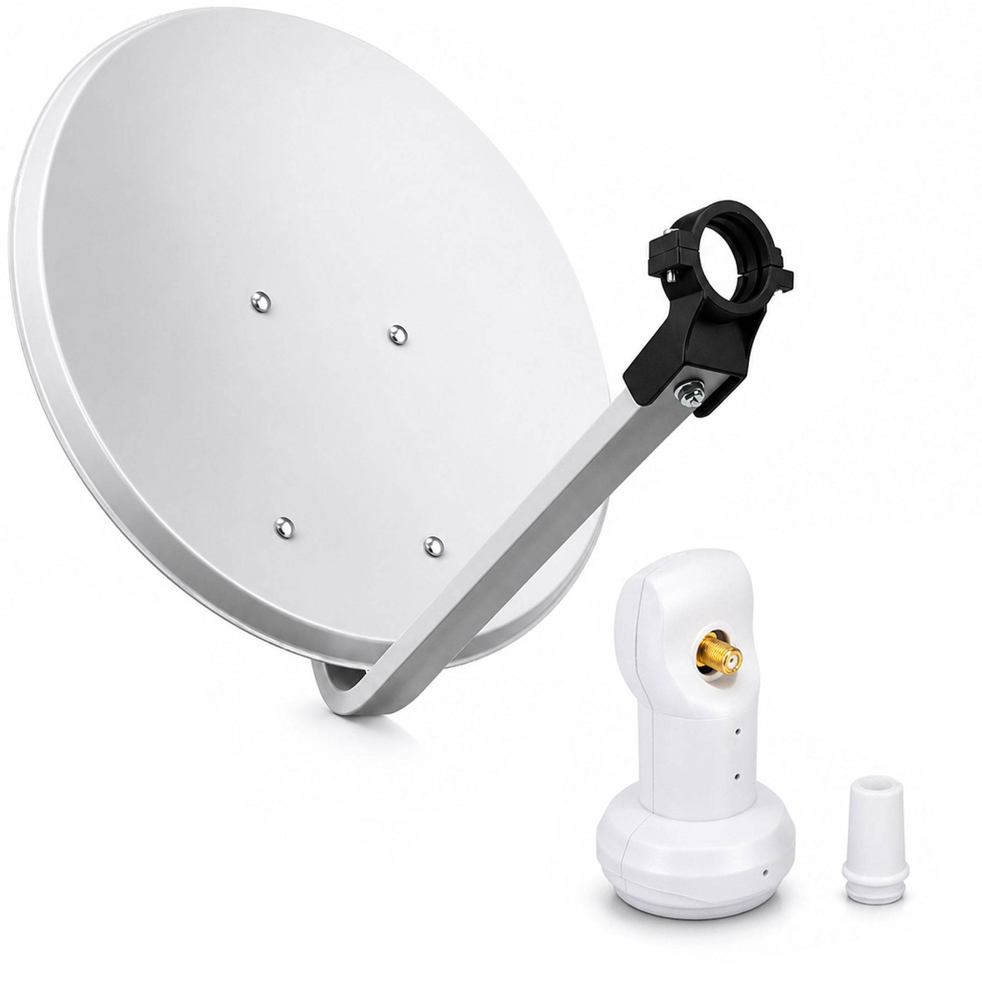 PremiumX Camping Sat Anlage 45cm Hellgrau Digital Satelliten-Schüssel Spiegel Antenne Universal Single LNB FullHD 4K