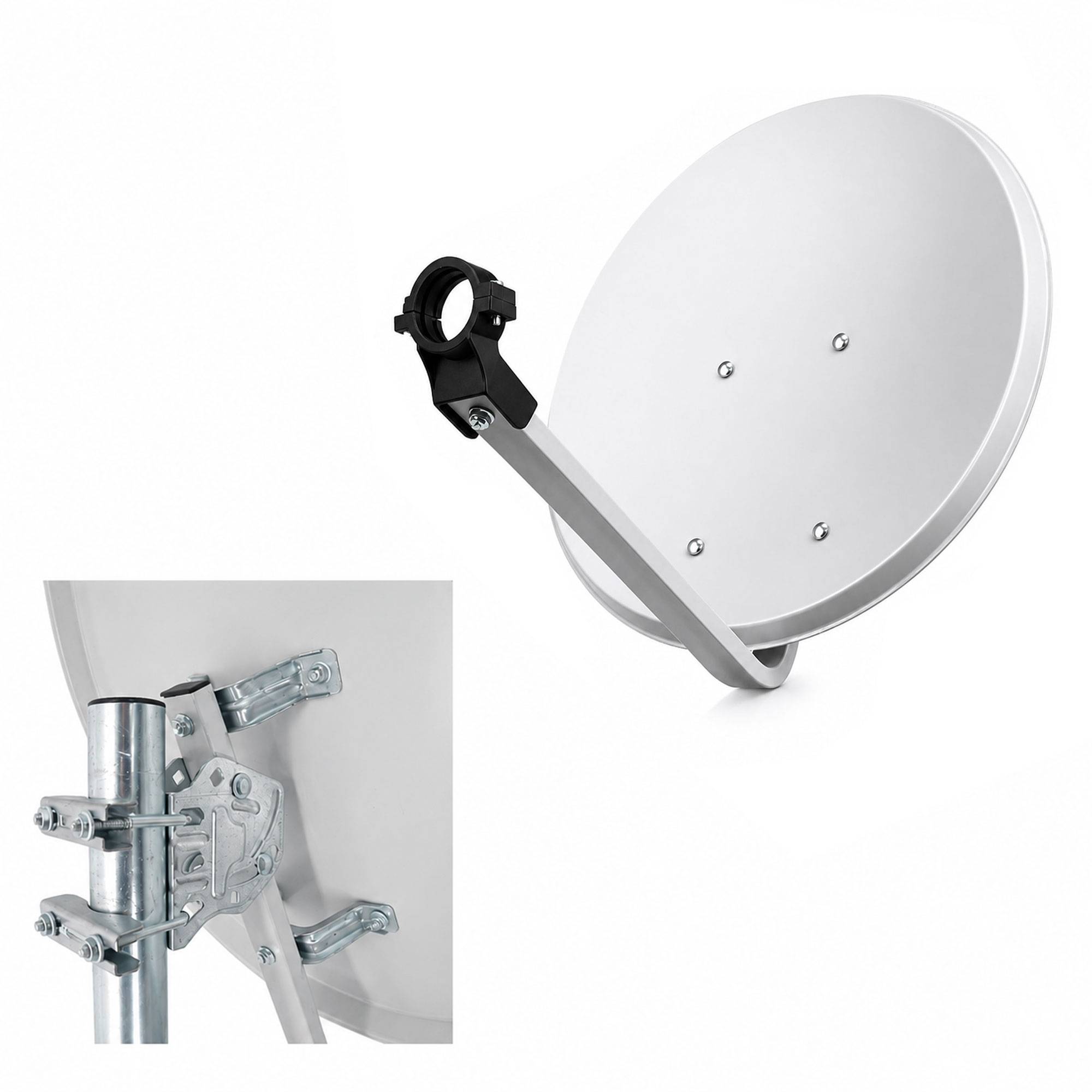 PremiumX Camping Sat Anlage 45cm Hellgrau Digital Satelliten-Schüssel Spiegel Antenne Universal Single LNB FullHD 4K