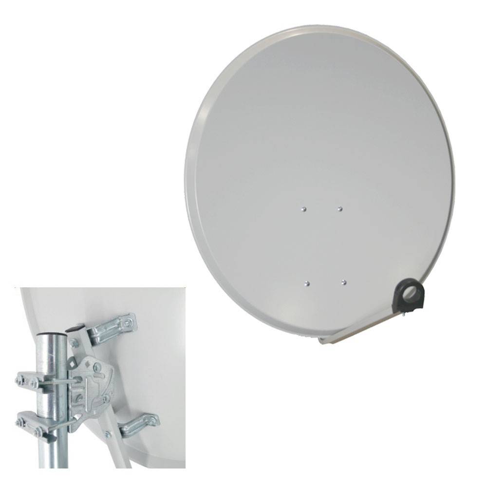 PremiumX Camping Sat Anlage 45cm Hellgrau Digital Satelliten-Schüssel Spiegel Antenne Universal Single LNB FullHD 4K