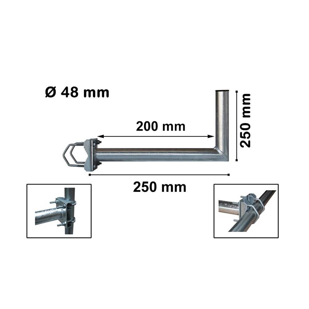 SkyRevolt 20-25cm Ø 48mm Geländerausleger Balkonhalterung Geländerhalter SAT-Antenne Mast-Ausleger Wandhalter mit Schellen L-Halter für Satelliten