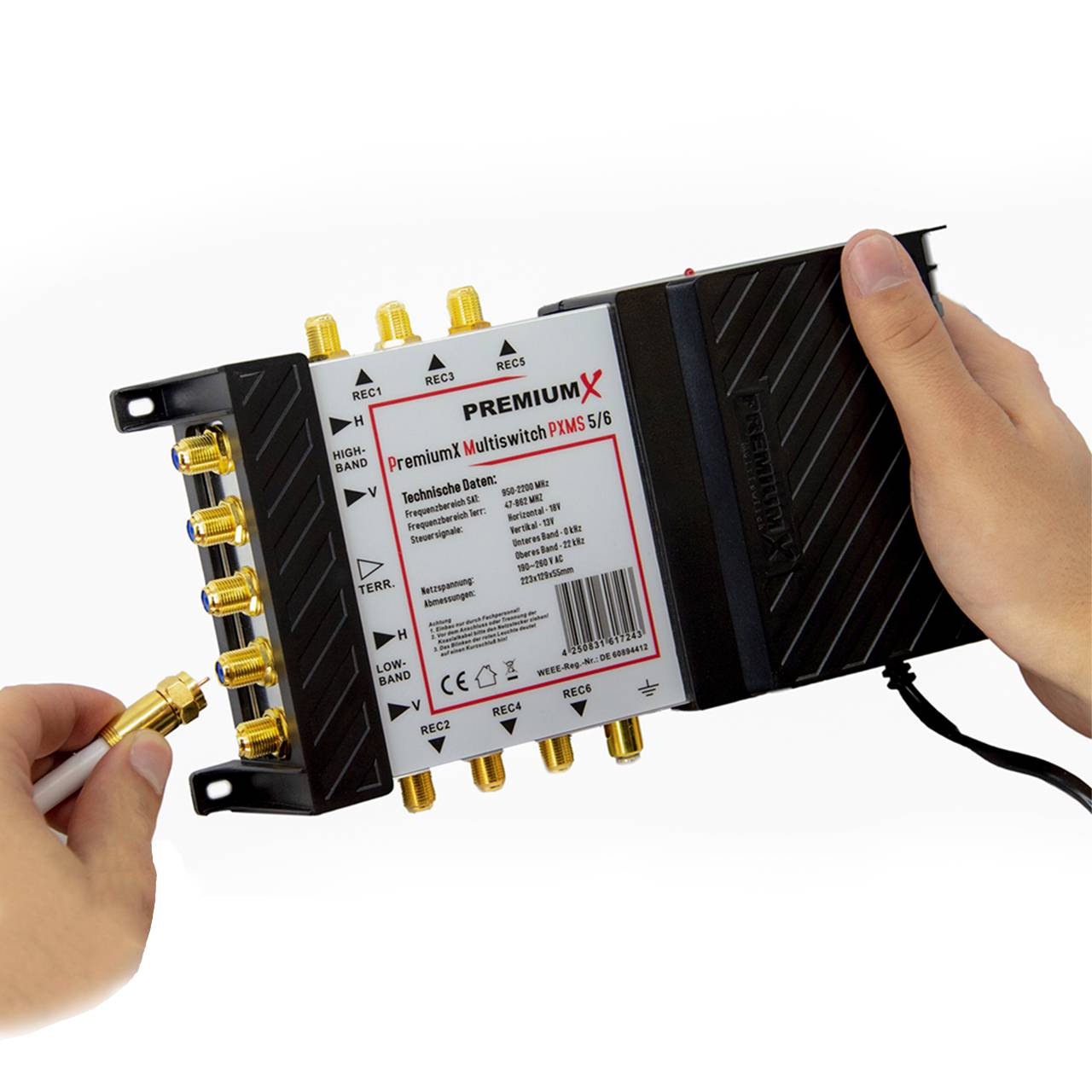 PremiumX PXMS 5/6 Multischalter mit Netzteil Multiswitch 1 SAT für 6 Teilnehmer Satverteiler Digital HDTV FullHD 4K UHD 8K