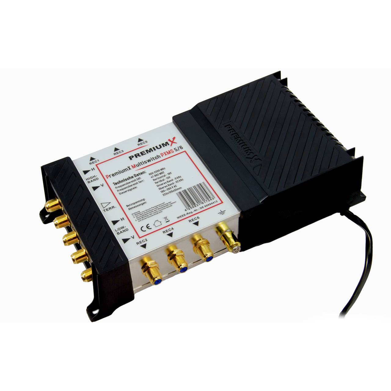 PremiumX PXMS 5/6 Multischalter mit Netzteil Multiswitch 1 SAT für 6 Teilnehmer Satverteiler Digital HDTV FullHD 4K UHD 8K