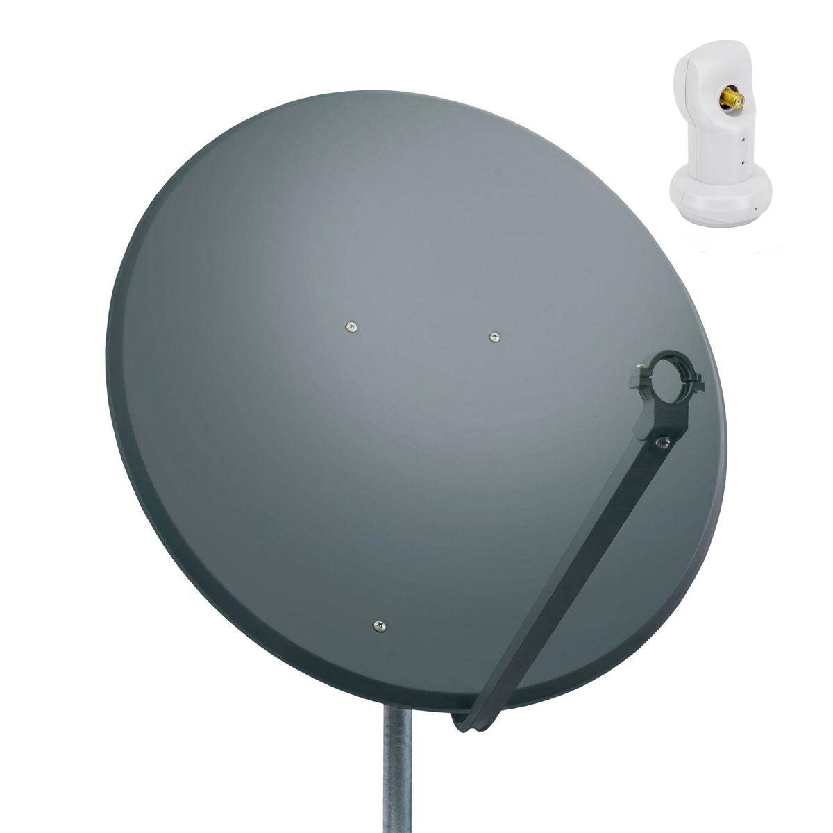 PremiumX Satelliten-Komplettanlage 100cm Satellitenschüssel Stahl Anthrazit Sinlge LNB SAT für 1 Teilnehmer