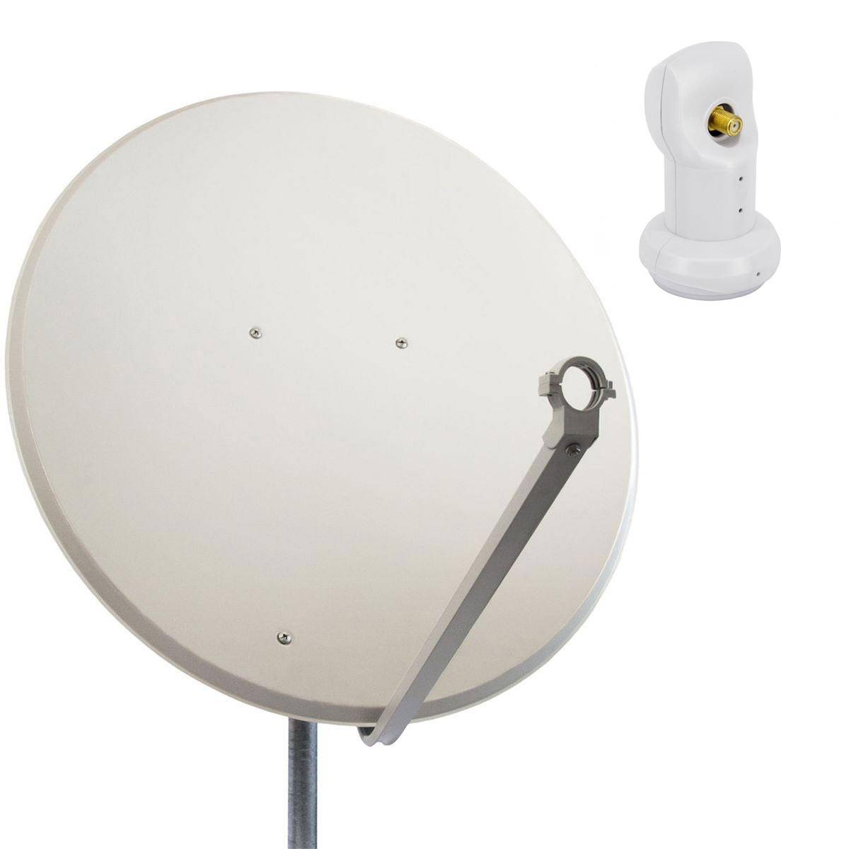 PremiumX Satelliten-Komplettanlage 100cm Satellitenschüssel Stahl Hellgrau Single LNB SAT für 1 Teilnehmer