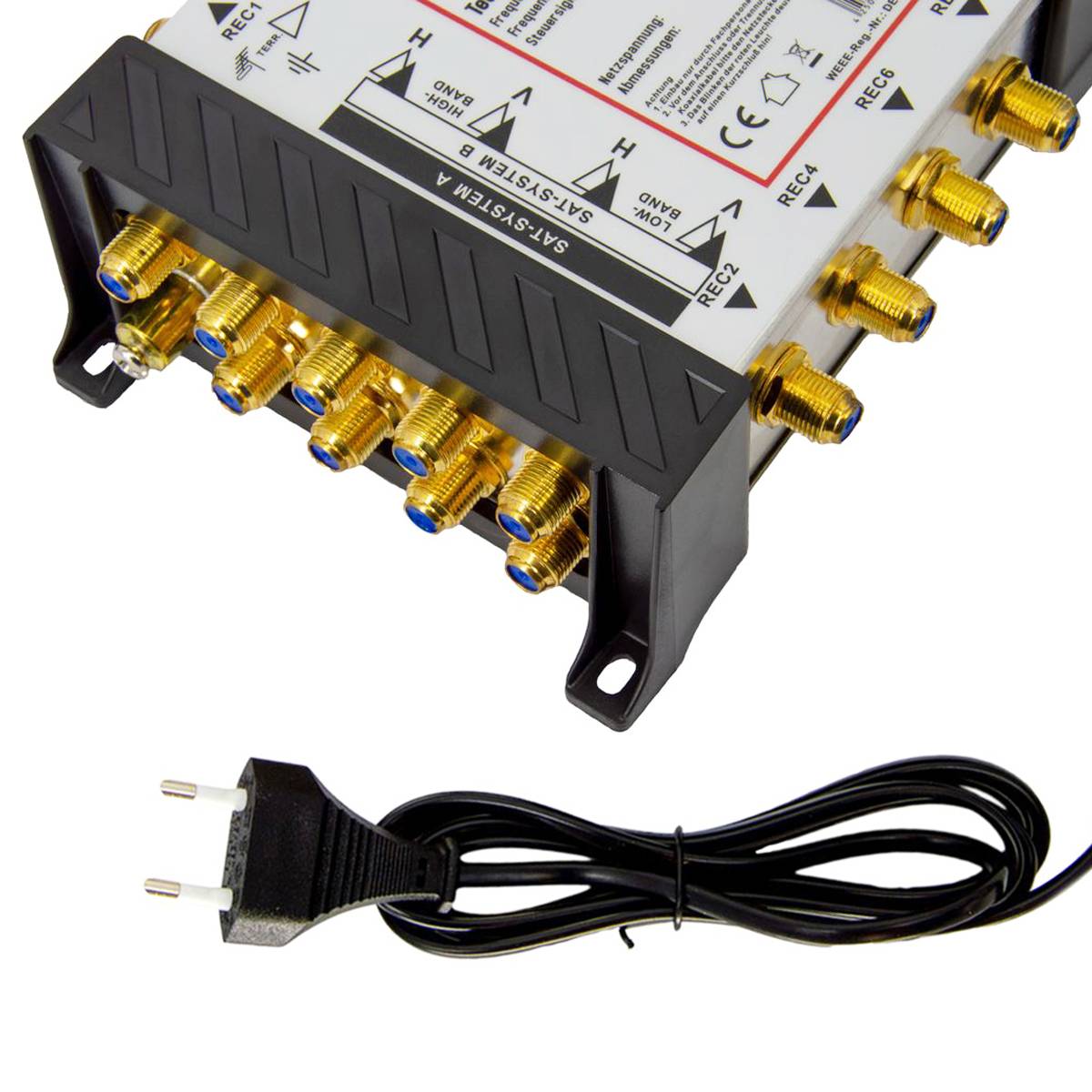 PremiumX Multischalter Set 9/8 Multiswitch F-Aufdrehhilfe 32x F-Stecker, Signalverteiler 2 SAT für 8 Teilnehmer