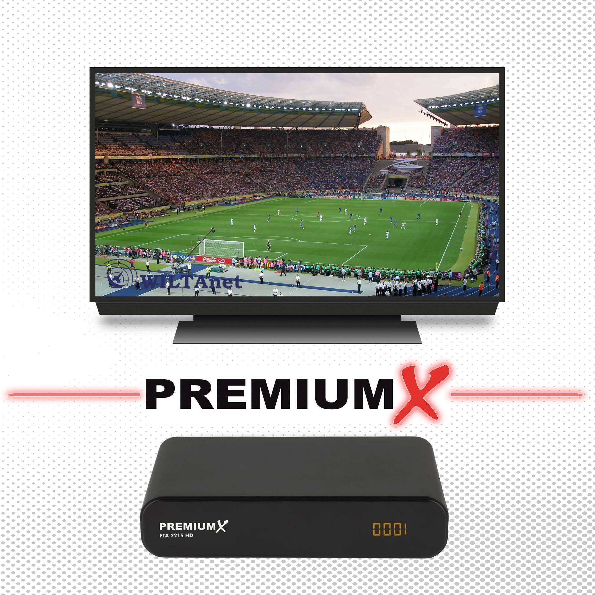 PremiumX Camping Satelliten-Komplettanlage 60cm Antenne Hellgrau SAT Single LNB Dreibein-Stativ TV Kabel Sat-Receiver HDMI-Kabel
