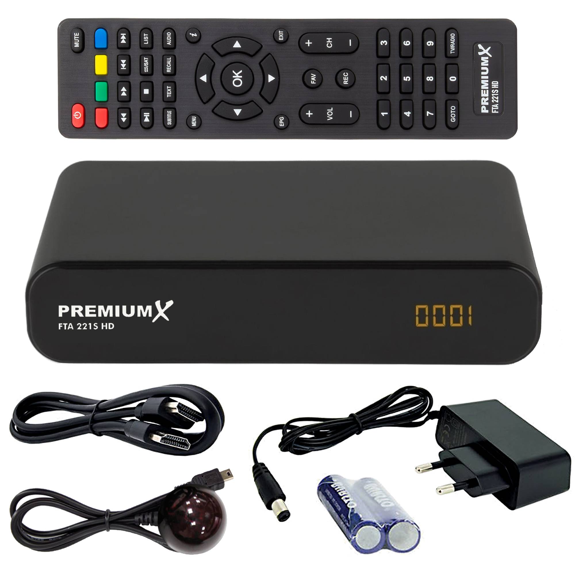 PremiumX Camping Balkon Satelliten-Anlage 45cm SAT Schüssel Single LNB 10m Kabel F-Stecker Dreibein-Stativ HD TV Receiver