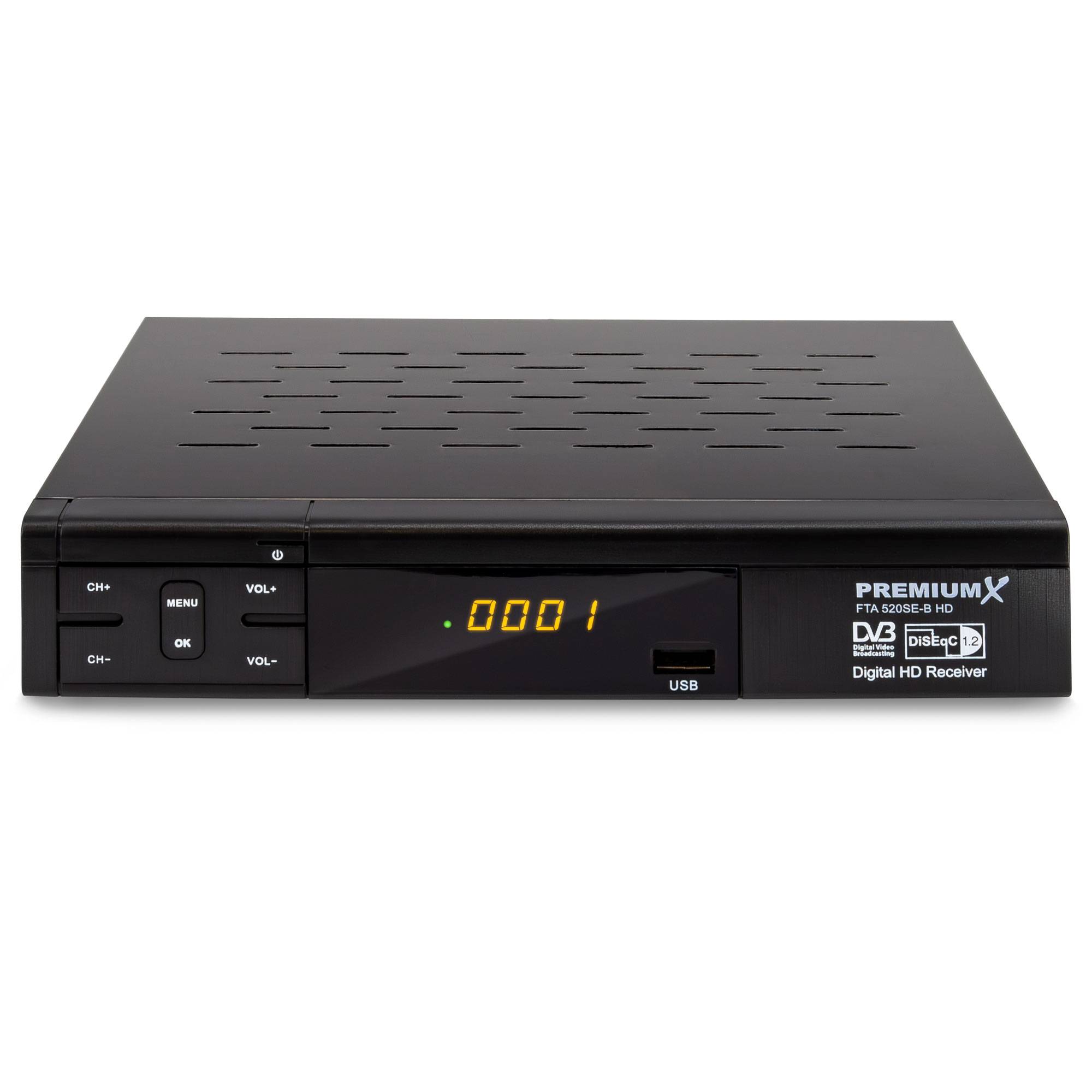 PremiumX HD 520SE-B FTA Digital Satelliten Receiver DVB-S2 FullHD SAT Empfänger HDMI SCART USB Mediaplayer Antennen-Kabel 5m