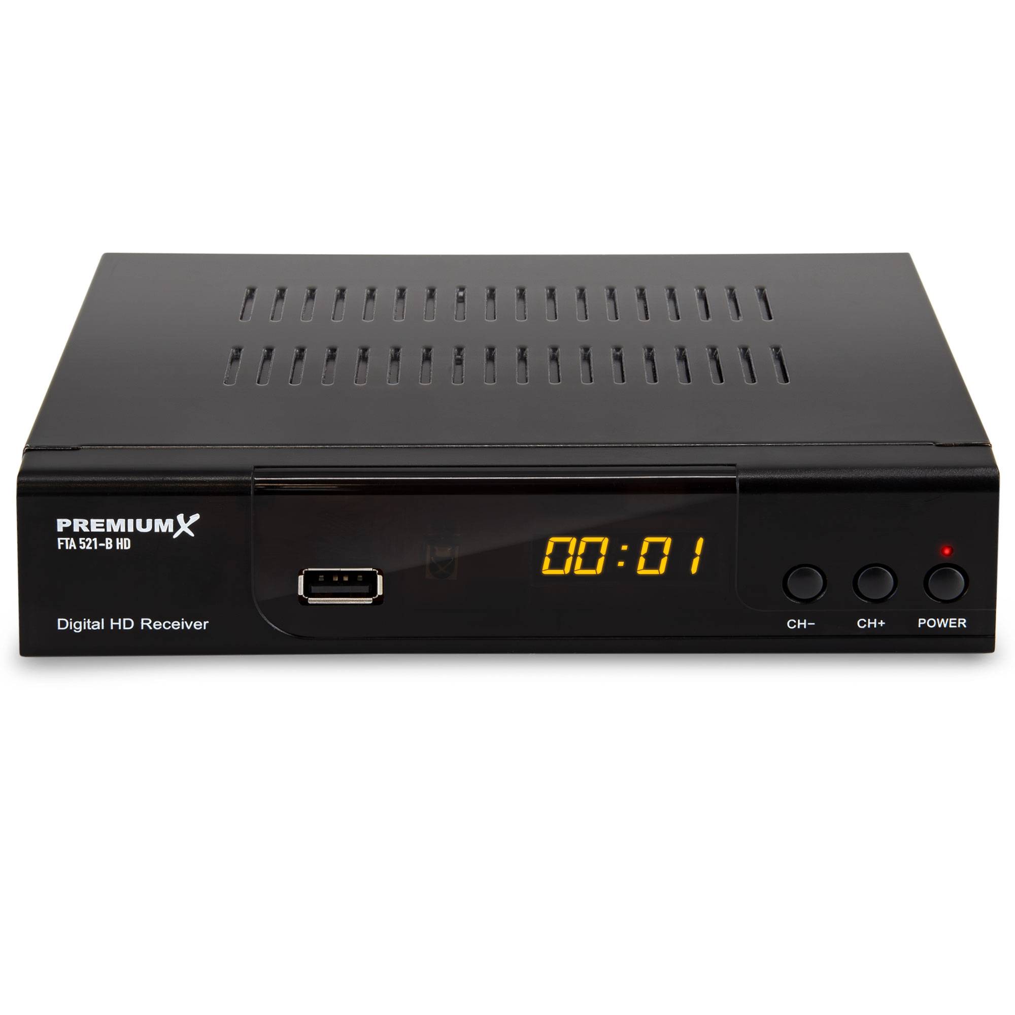 PremiumX HD 521 B FTA Digital TV SAT Receiver DVB-S2 FullHD Satelliten Empfänger HDMI SCART USB Mediaplayer Antennenkabel, Vorprogrammiert