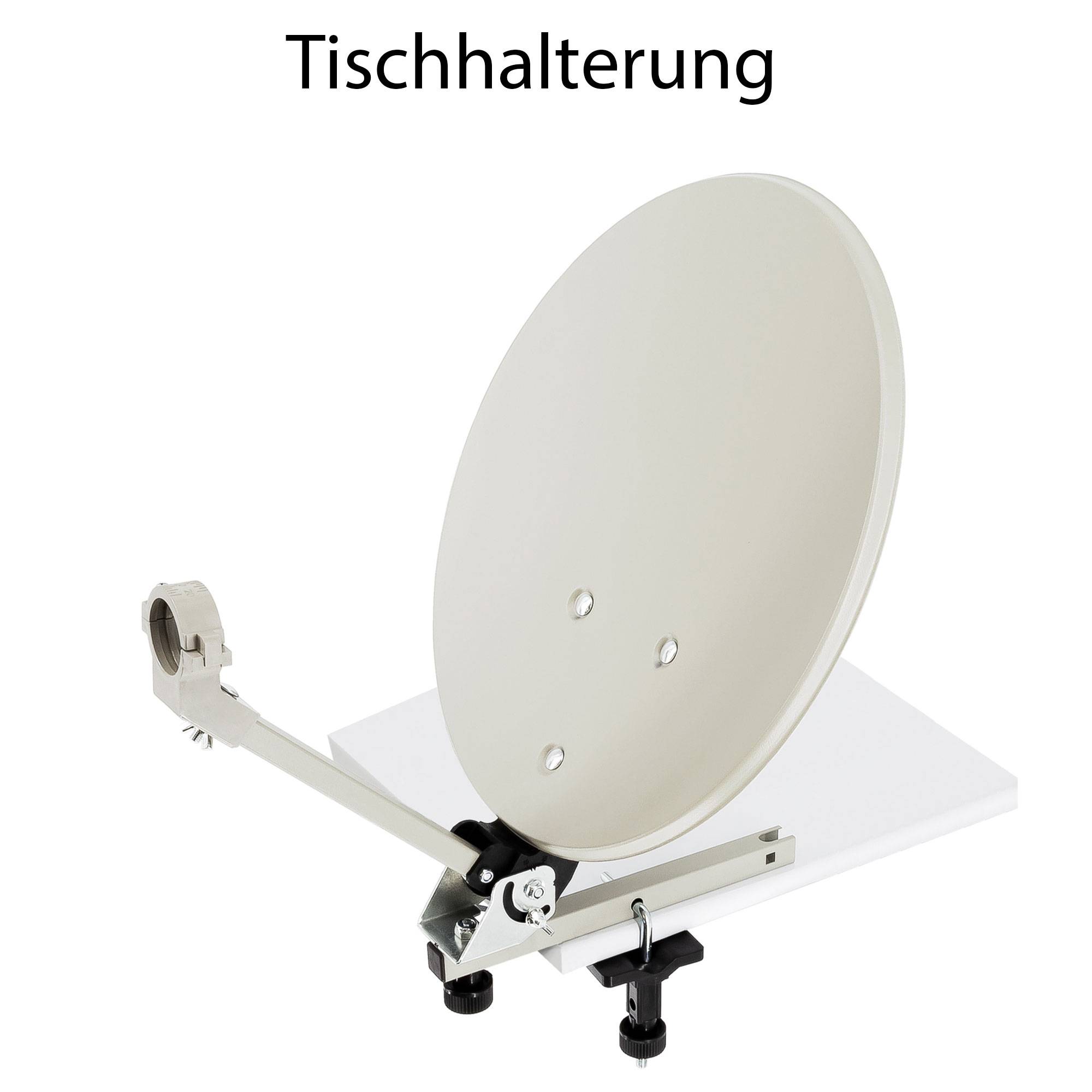 PremiumX Camping SAT Anlage Satelliten-Schüssel Tischhalter Masthalter Saugfuß Single LNB 10m Kabel F-Stecker im Koffer