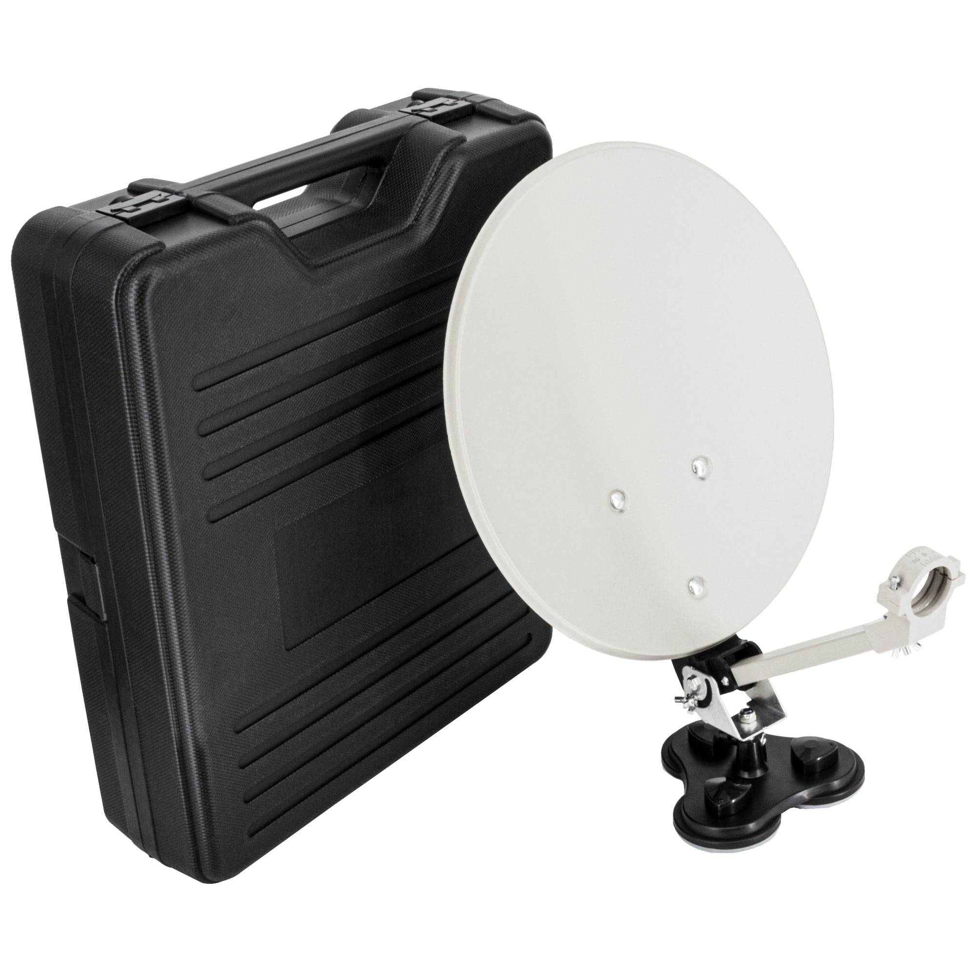 PremiumX Camping SAT Anlage inklusive Tischhalter Masthalter Saugfuß kompakt im Koffer als ideales Camp Zubehör