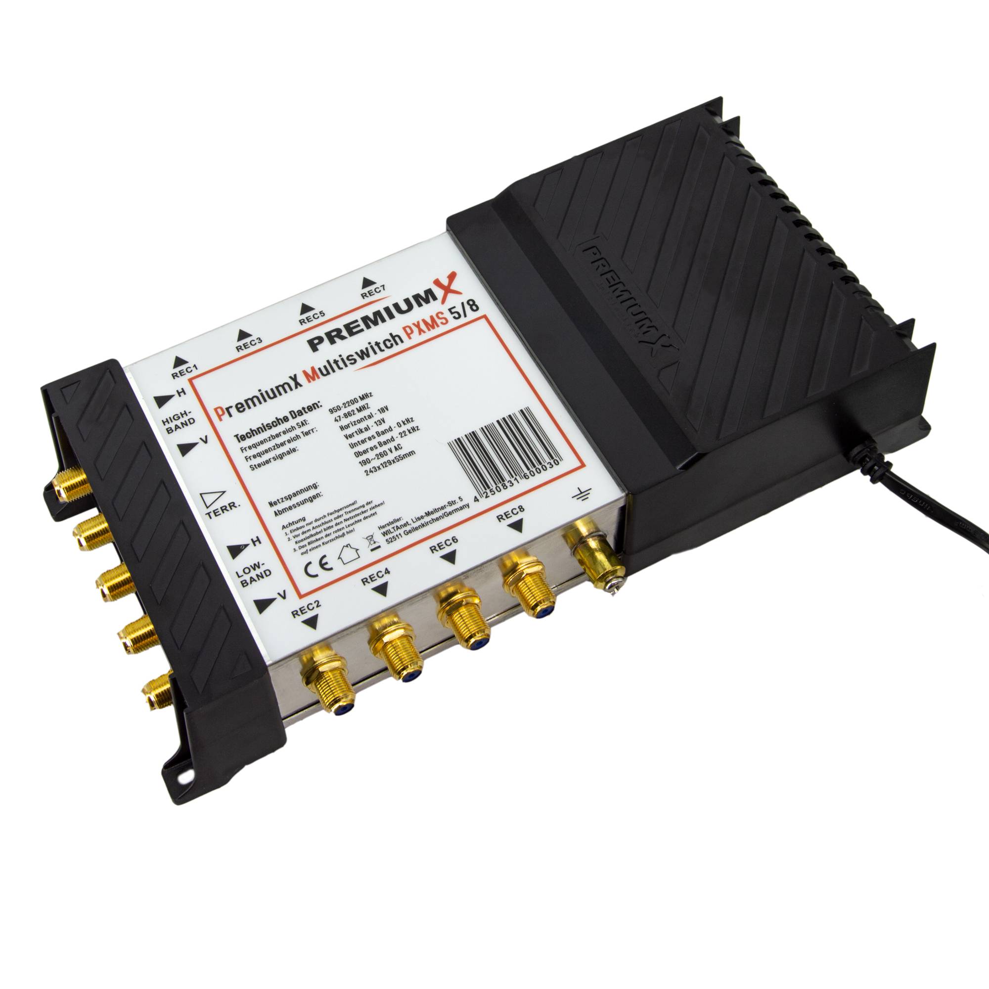 PremiumX PXMS 5/8 Multischalter mit Netzteil Multiswitch 1 SAT für 8 Teilnehmer Satverteiler Digital HDTV FullHD 4K UHD 8K