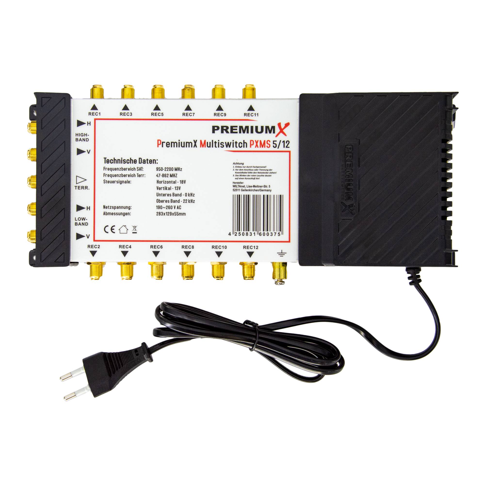 PremiumX PXMS 5/12 Multischalter mit Netzteil Multiswitch 1 SAT bis 12 Teilnehmer Satverteiler Digital HDTV FullHD 4K UHD 8K