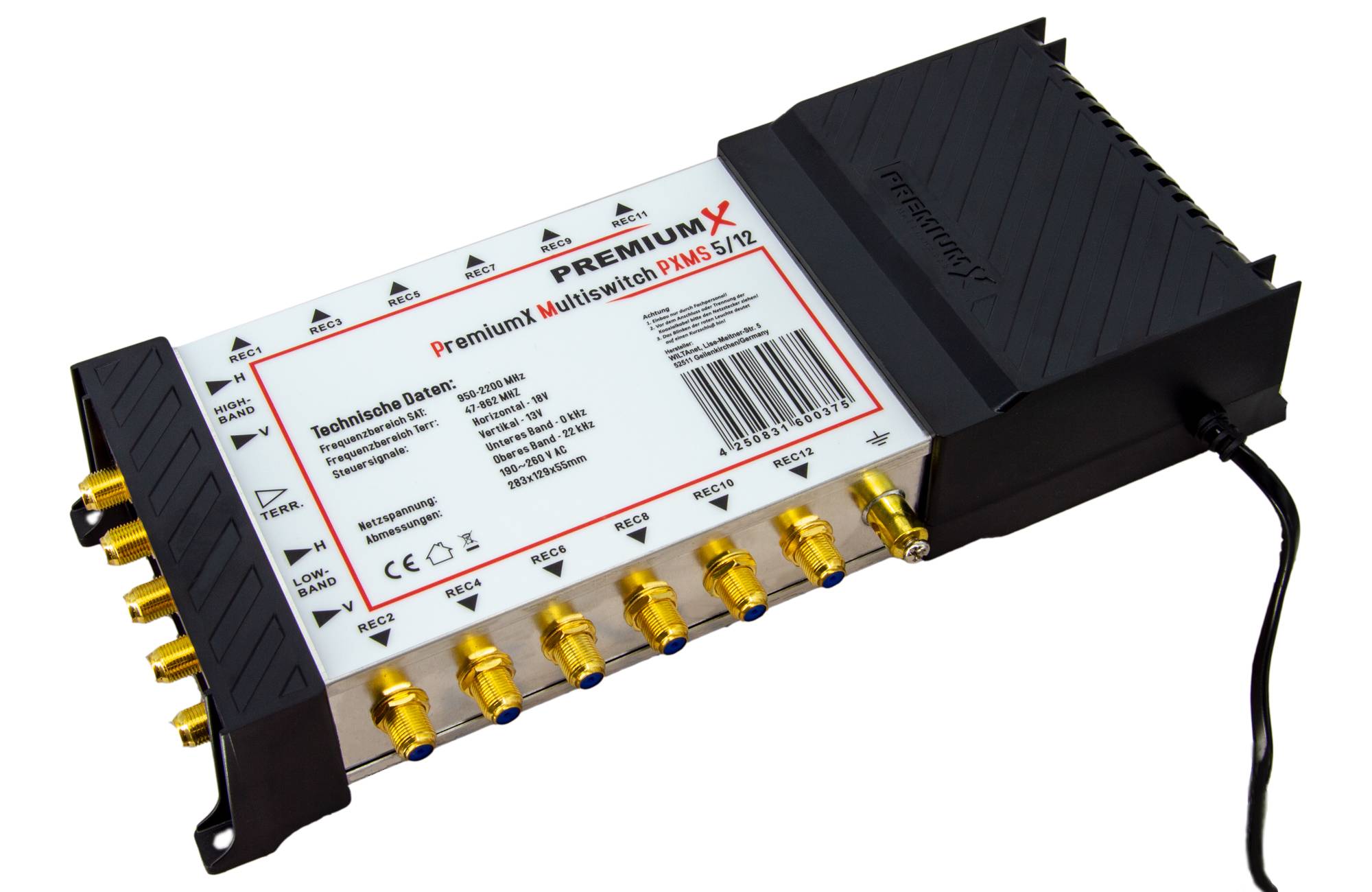 PremiumX PXMS 5/12 Multischalter mit Netzteil Multiswitch 1 SAT bis 12 Teilnehmer Satverteiler Digital HDTV FullHD 4K UHD 8K
