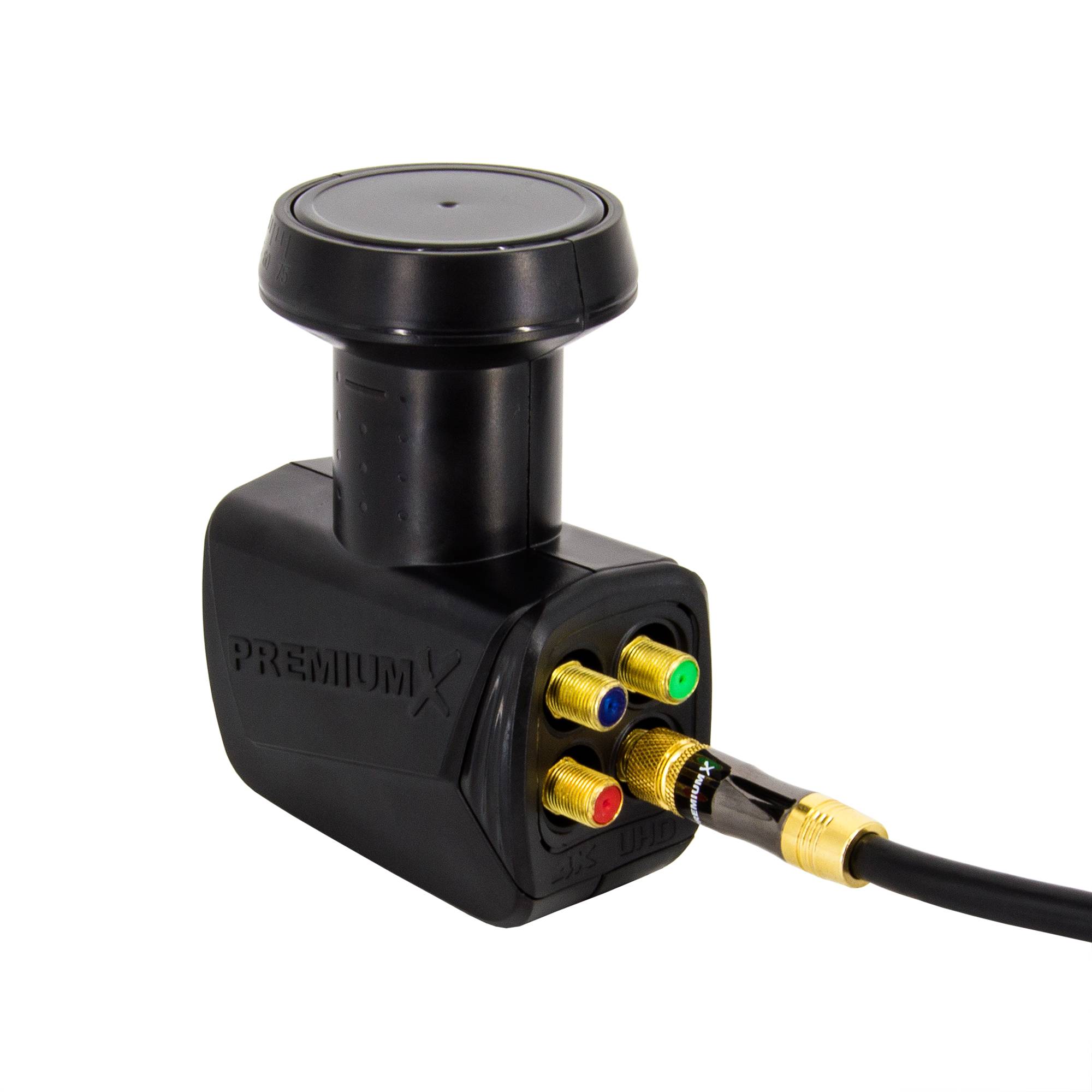 PremiumX DELUXE100 cm Ziegelrot Sat Schüssel Satelliten Antenne Spiegel Alu mit einem PremiumX Quad LNB 4 Teilnehmer für den Direktanschluss mit F-S