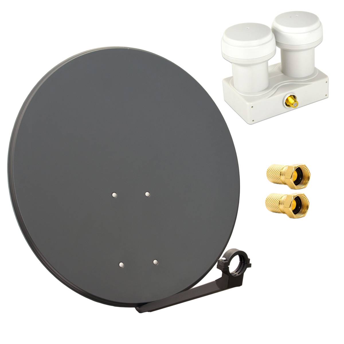 PremiumX Satelliten-Komplettanlage 80cm Satellitenschüssel Single LNB Monoblock Astra Hotbird 2x F-Stecker, 2 SAT für 1 Teilnehmer