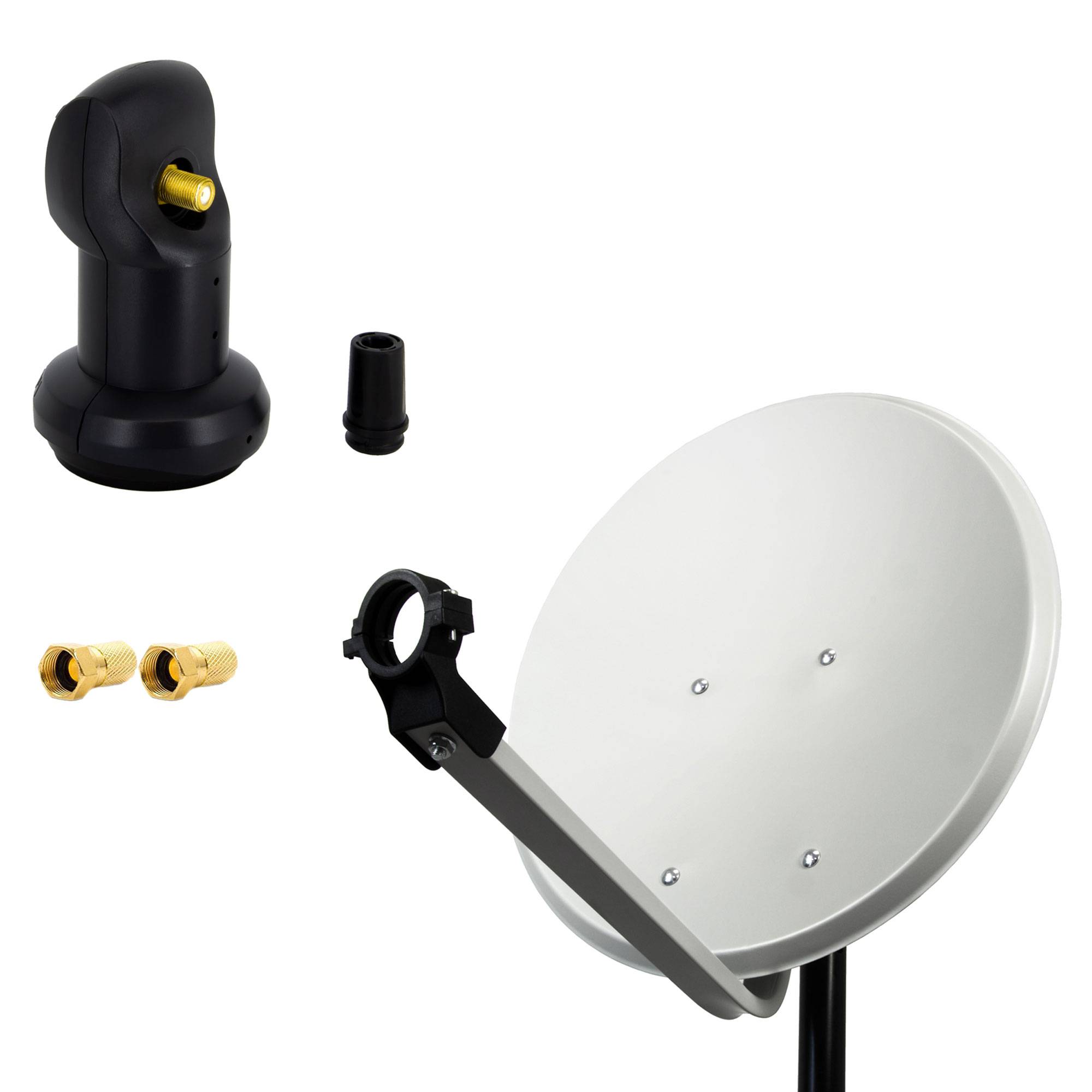 PremiumX 45cm Satellitenschüssel Stahl Hellgrau Satelliten-Antenne SAT Anlage Single LNB 2x F-Stecker 1 Teilnehmer