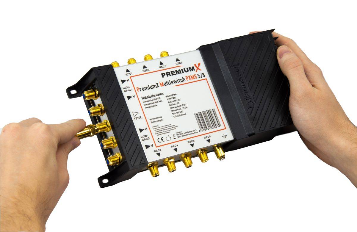 PremiumX Multischalter Set 5/8 Multiswitch Quattro LNB 24x F-Stecker, Satverteiler 1 SAT für 8 Teilnehmer HDTV FullHD 4K UHD 8K