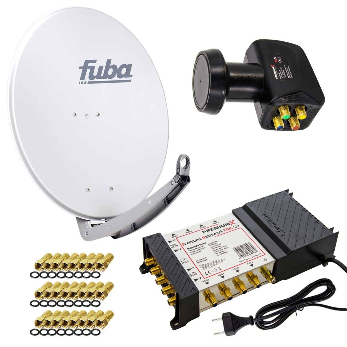 PremiumX Satelliten-Komplettanlage Fuba DAA 780 G Satellitenschüssel Alu Grau 5/8 Multischalter LNB 24x F-Stecker, 1 SAT 8 Teilnehmer