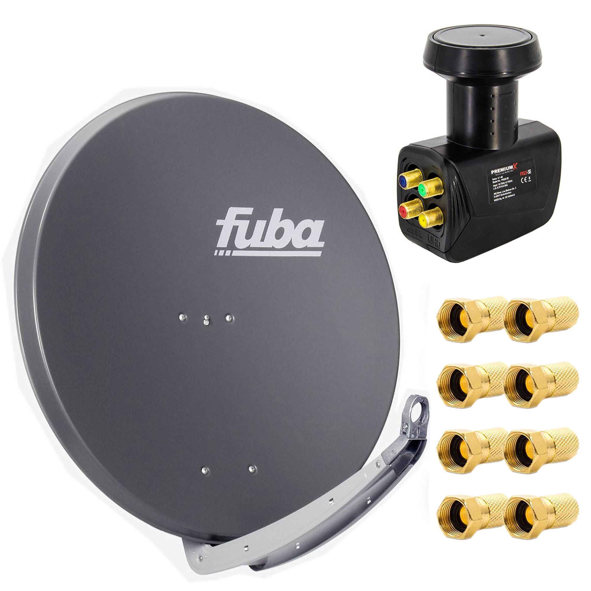Premium X Satelliten-Komplettanlage Fuba DAA 850 A Satellitenschüssel Alu Anthrazit Quad LNB schwarz 8x F-Stecker für 4 Teilnehmer