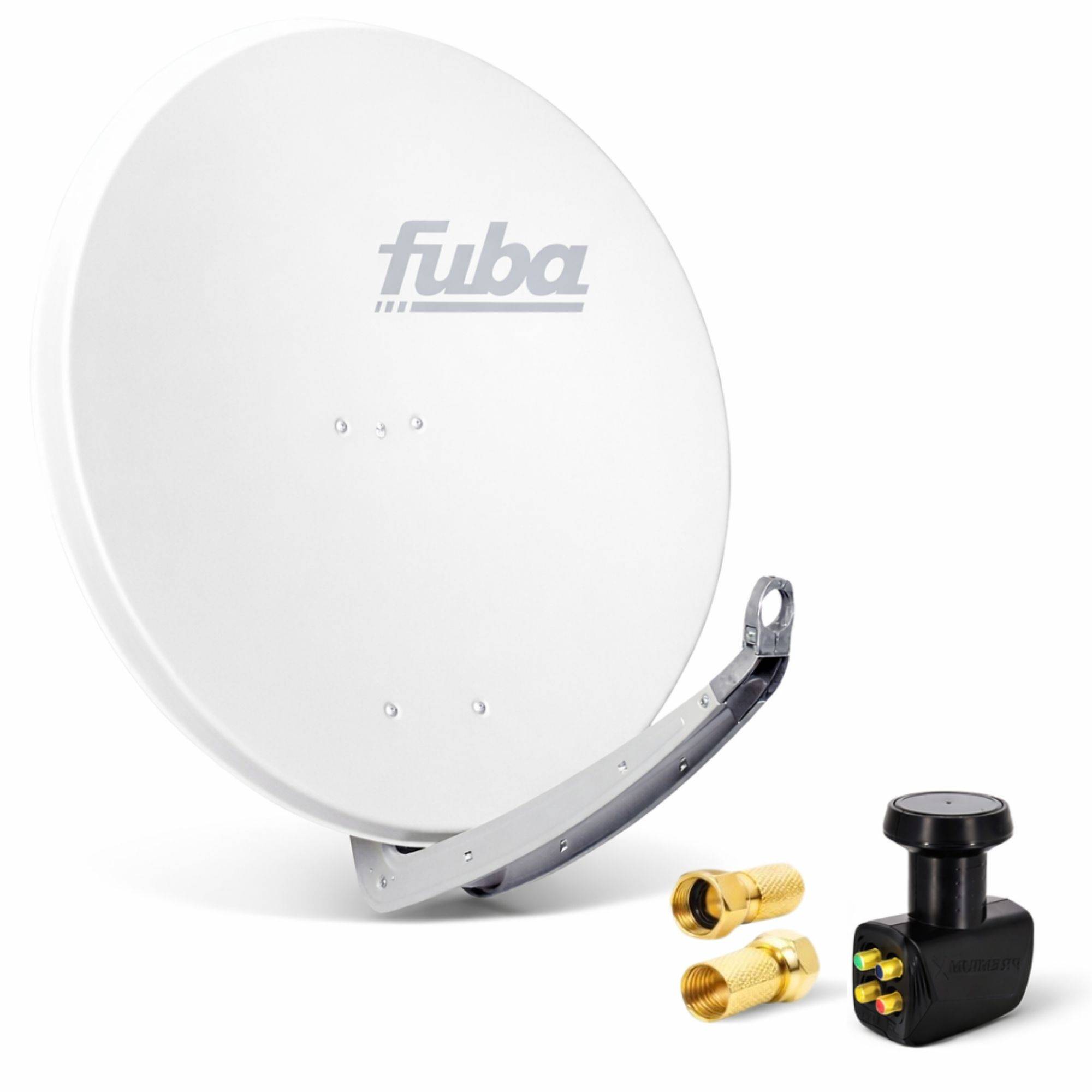 Premium X Satelliten-Komplettanlage Fuba DAA 850 W Satellitenschüssel Alu Weiß Quad LNB schwarz 8x F-Stecker für 4 Teilnehmer