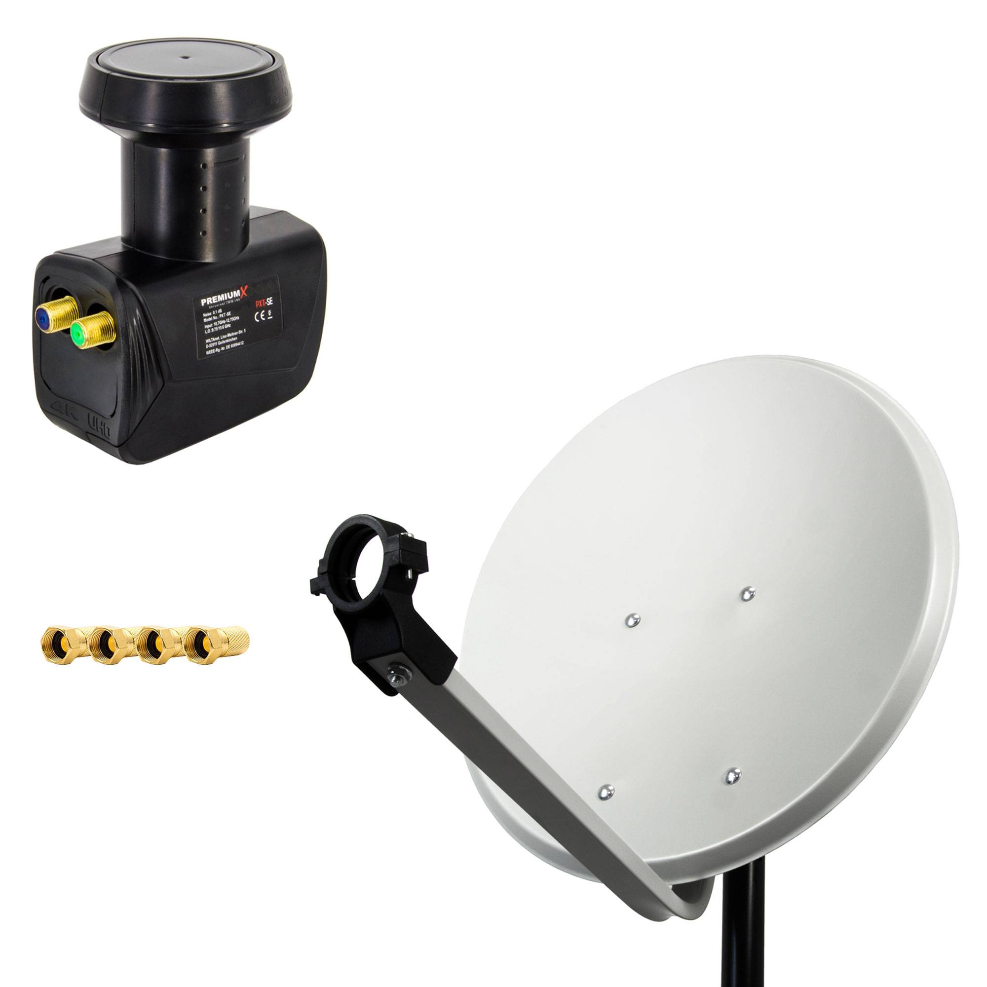PremiumX 45cm Satellitenschüssel Stahl Hellgrau Satelliten-Antenne SAT Anlage Twin LNB 4x F-Stecker 2 Teilnehmer