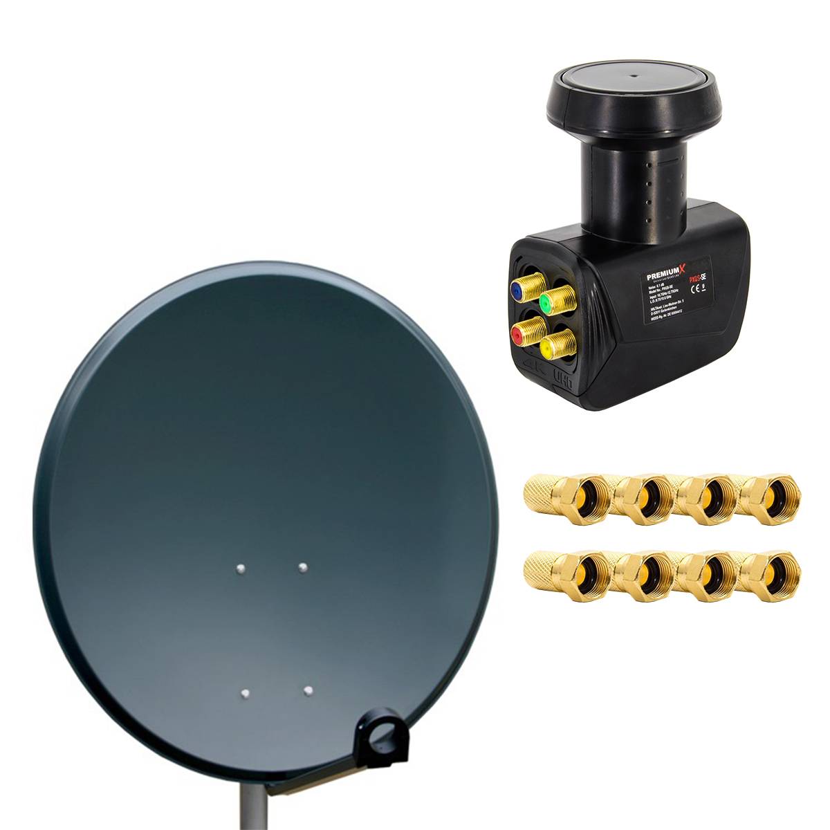 PremiumX Satelliten-Komplettanlage 4 Teilnehmer 60cm Satellitenschüssel Aluminium SAT Quad LNB 8x F-Stecker