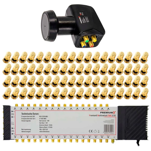 PremiumX Multischalter Set 5/32 Multiswitch Quattro LNB 72x F-Stecker, Satverteiler 1 SAT für 32 Teilnehmer HDTV FullHD 4K UHD 8K PremiumX Multischalter Set 5/32 Multiswitch Quattro LNB 72x F-Stecker, Satverteiler 1 SAT für 32 Teilnehmer HDTV FullHD 4K UHD 8K
