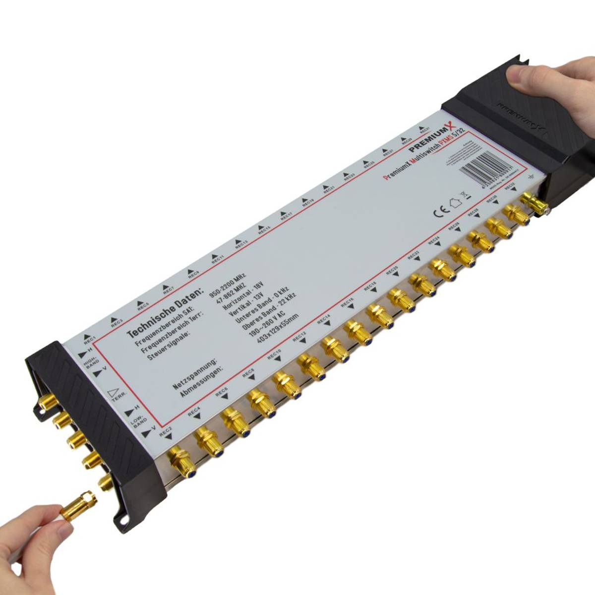 PremiumX Multischalter Set 5/32 Multiswitch Quattro LNB 72x F-Stecker, Satverteiler 1 SAT für 32 Teilnehmer HDTV FullHD 4K UHD 8K
