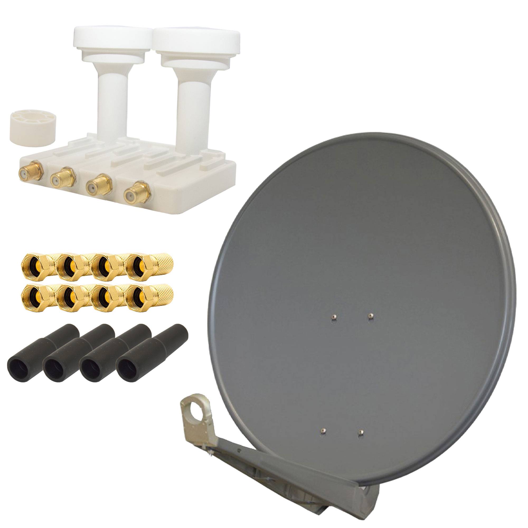 PremiumX DELUXE85 Aluminium 85cm Digital SAT Schüssel Spiegel in Anthrazit + Monoblock Quad PXMB-6QW LNB WE 0,1dB Astra 19,2° Hotbird 13° + 4x Gum