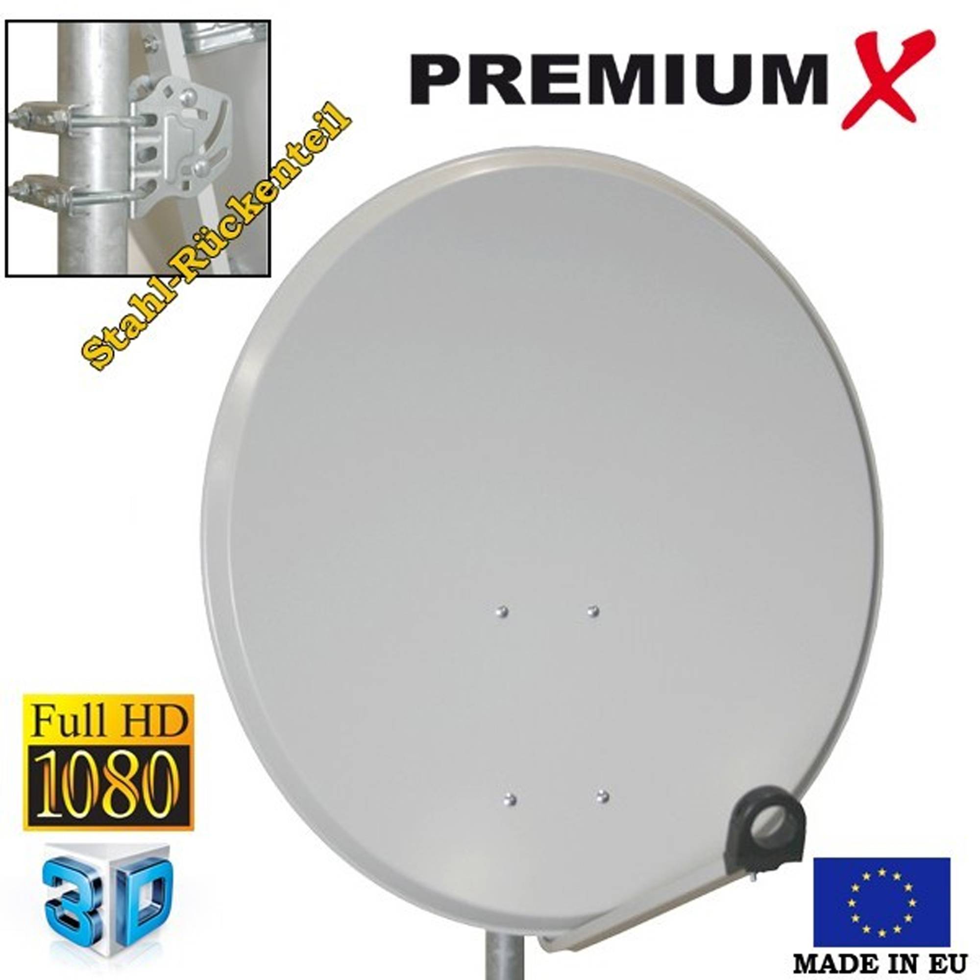 PremiumX Satelliten-Komplettanlage 60cm Satellitenschüssel Single LNB 10m Antennen-Kabel FullHD TV SAT Receiver HDMI-Kabel