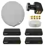 PremiumX Satelliten-Komplettanlage 4 Teilnehmer 60cm Antenne Hellgrau Quad LNB 50m Kabel 4x HD TV SAT-Receiver HDMI-Kabel PremiumX Satelliten-Komplettanlage 4 Teilnehmer 60cm Antenne Hellgrau Quad LNB 50m Kabel 4x HD TV SAT-Receiver HDMI-Kabel