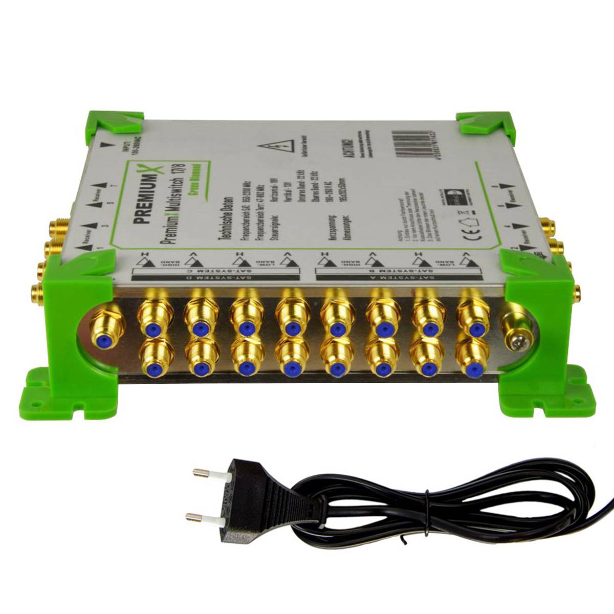 PremiumX Green Diamond Multischalter Set 17-8 Multiswitch 4x Quattro LNB 48x F-Stecker, 4 SAT bis 8 Anschlüsse 4K UHD 8K